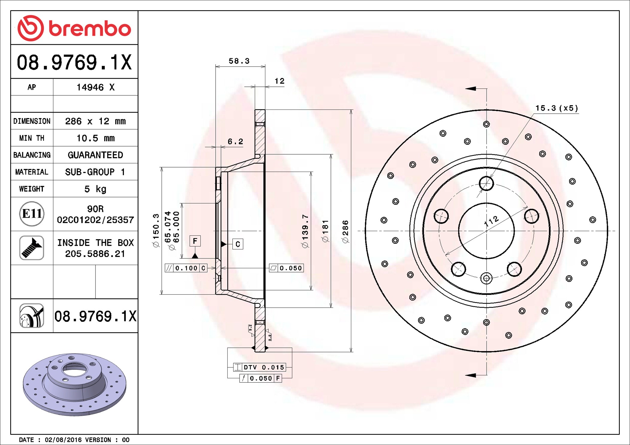 Disco freno BREMBO 0897691X