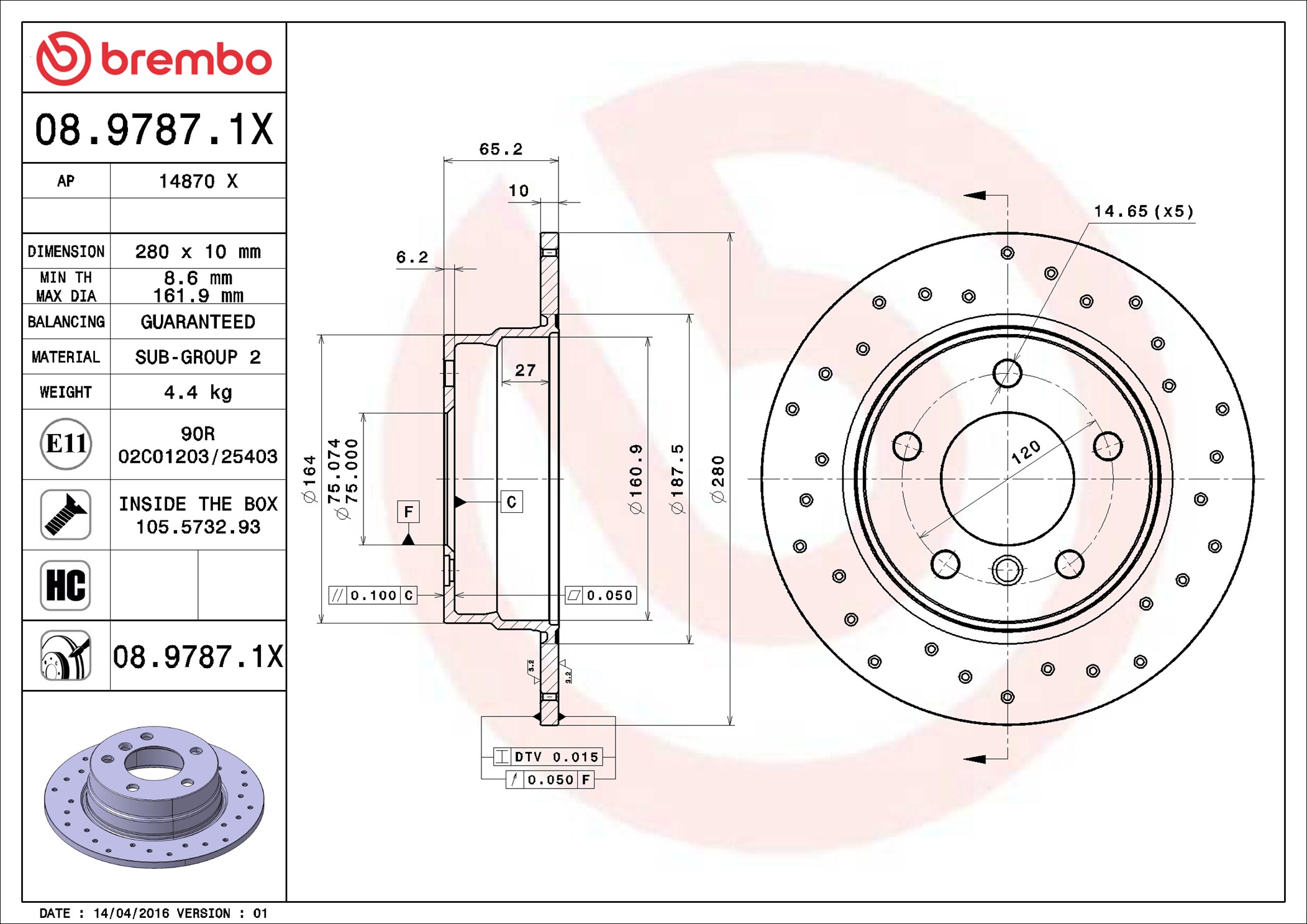 Disco freno BREMBO 0897871X