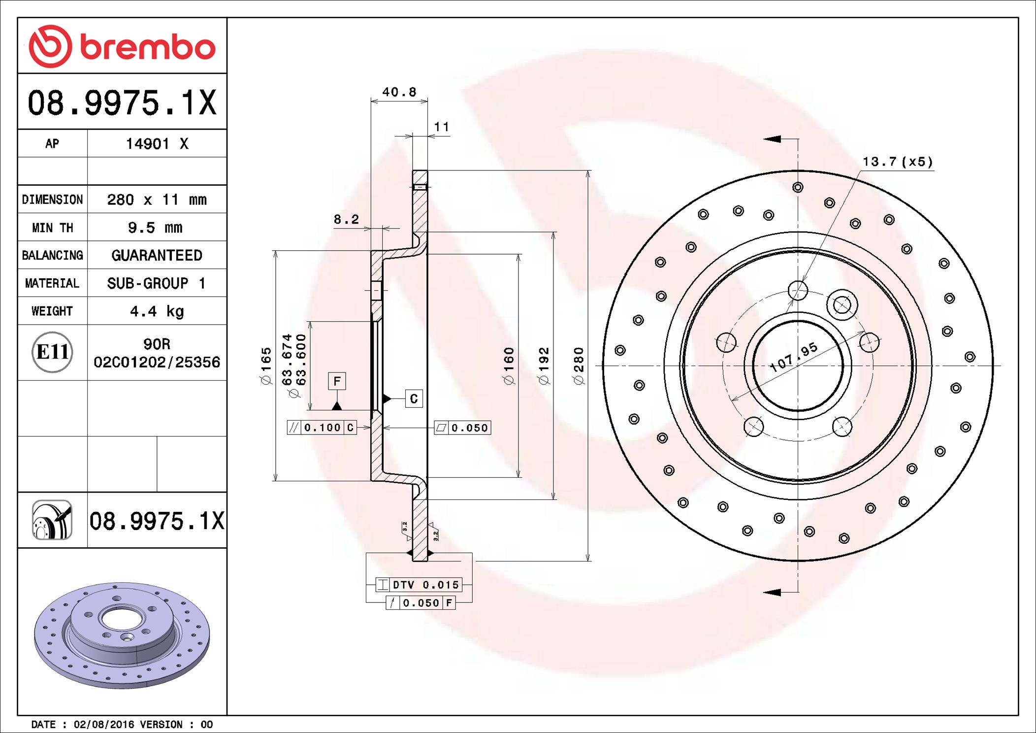 Disco freno BREMBO 0899751X
