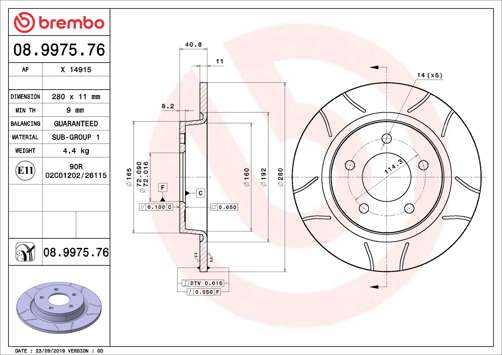 Disco freno BREMBO 08997576