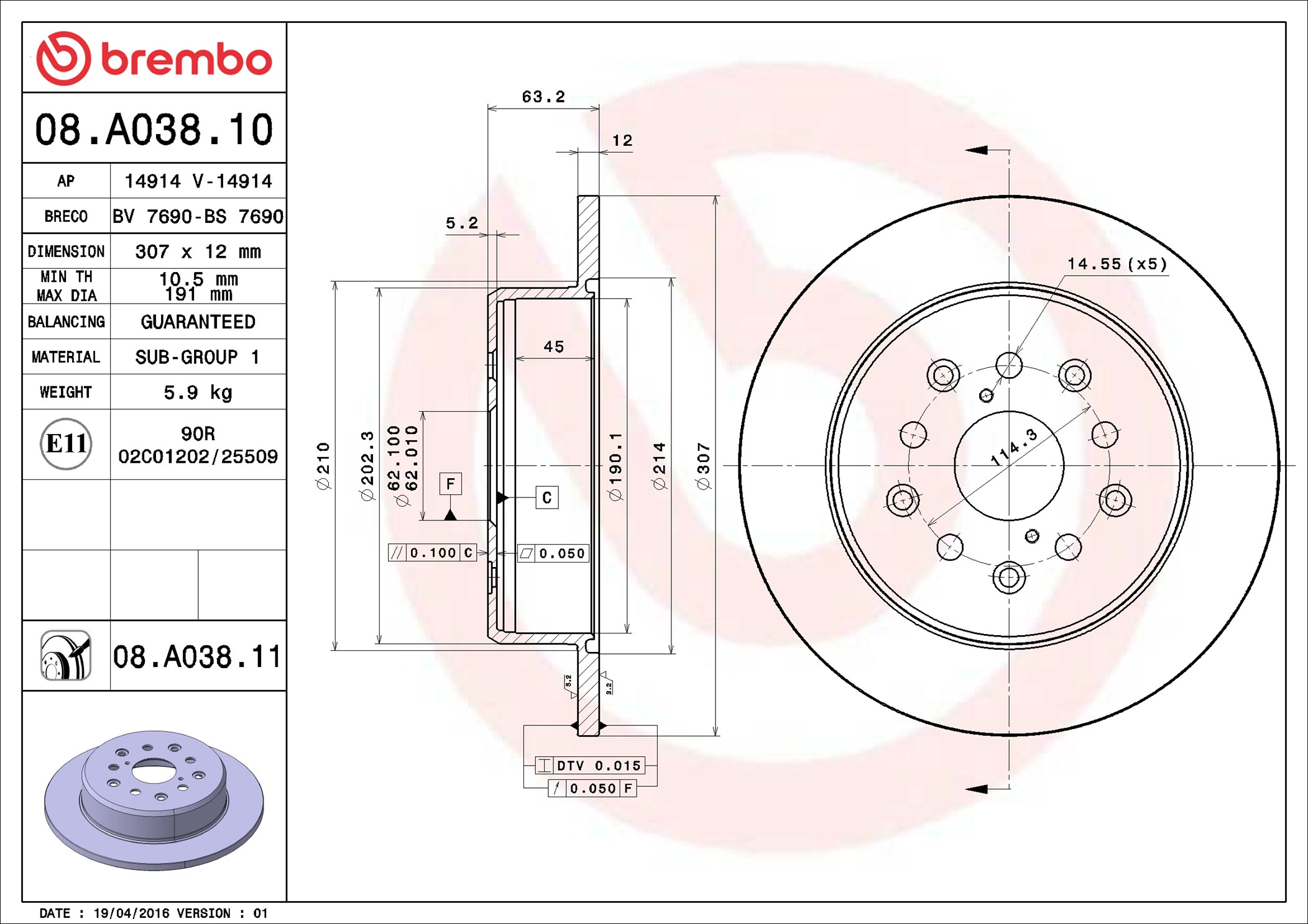 Disco freno BREMBO 08A03811