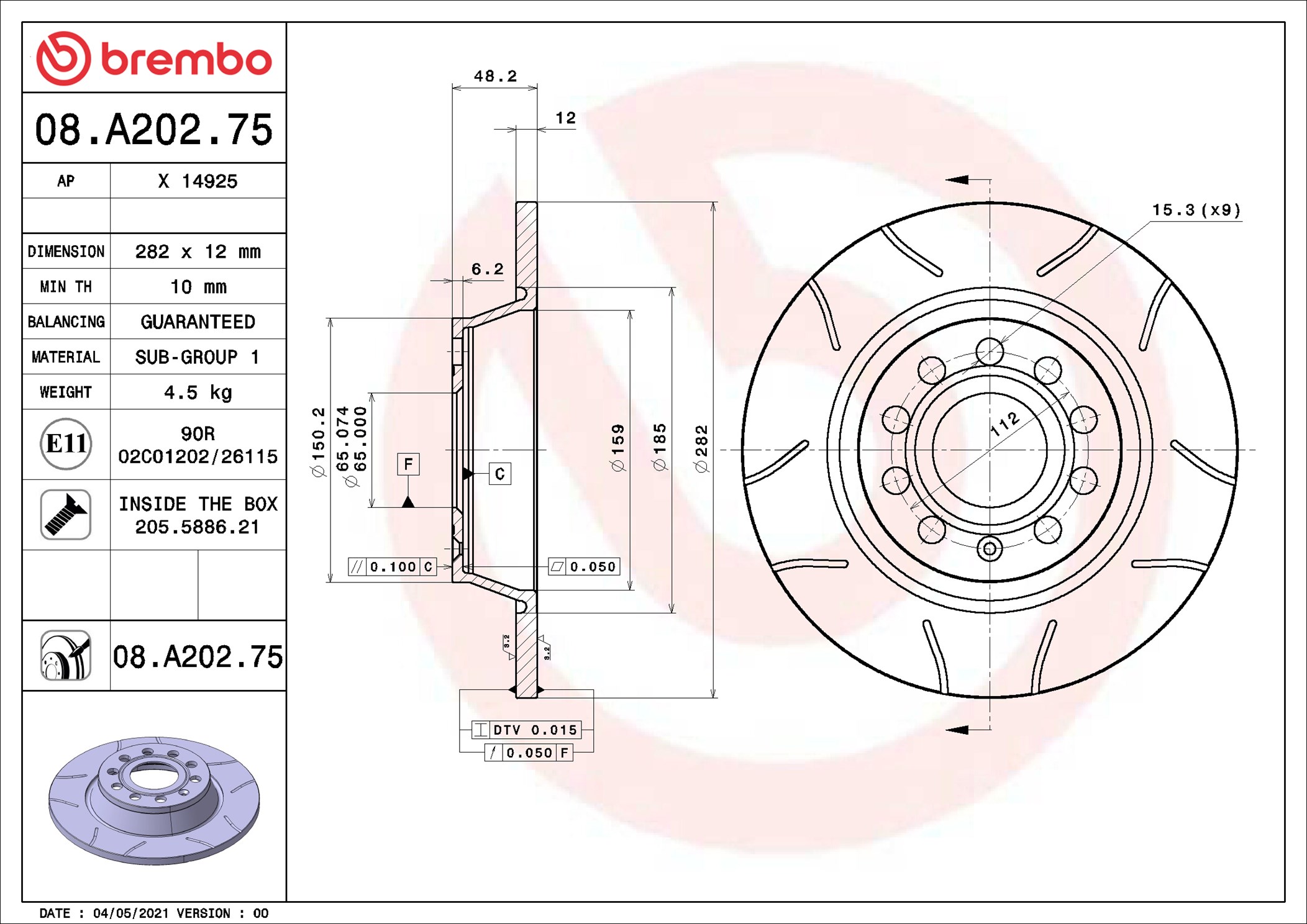 Disco freno BREMBO 08A20275