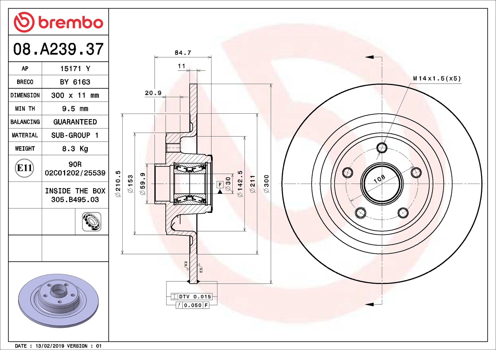Disco freno BREMBO 08A23937