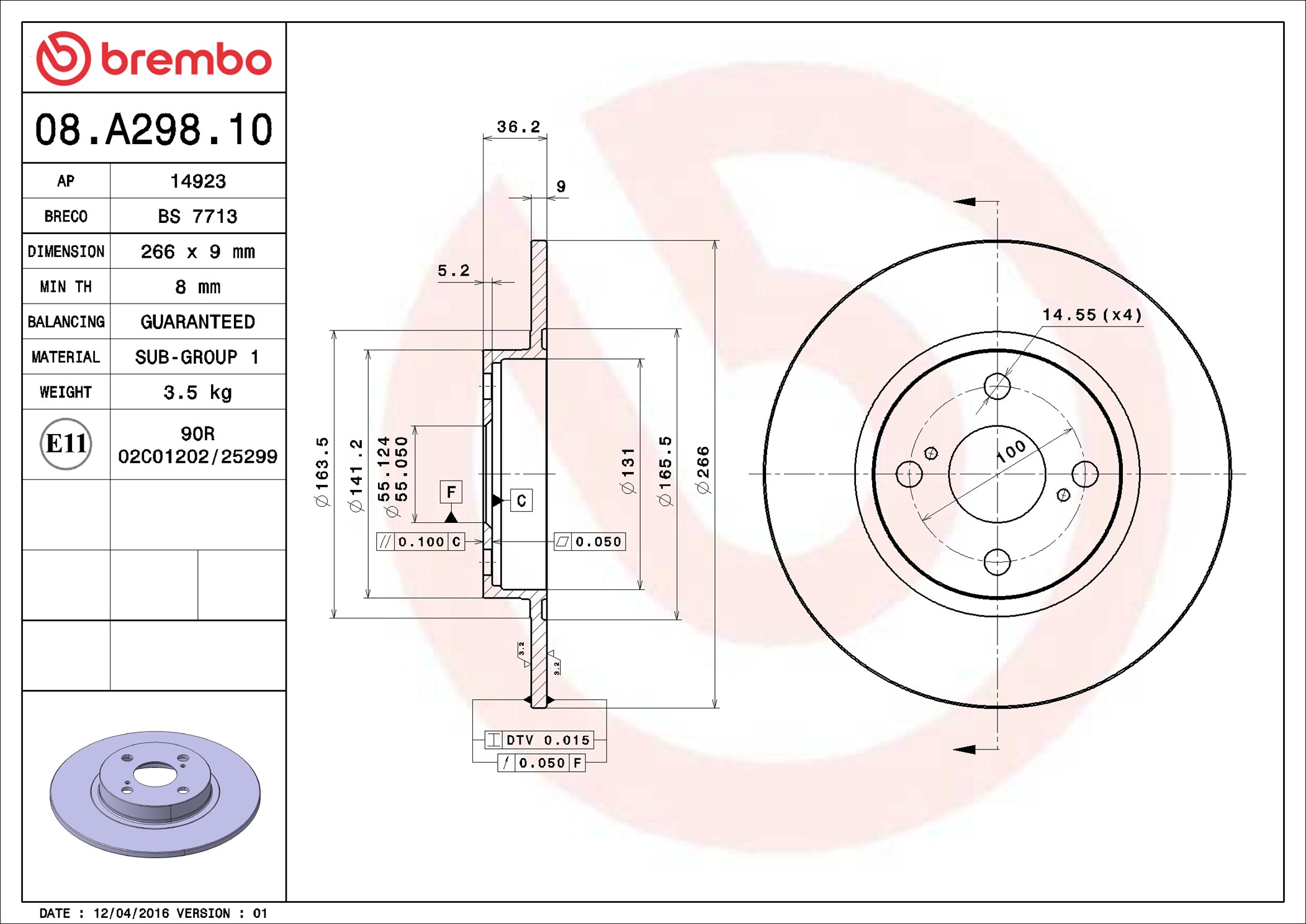 Disco freno BREMBO 08A29810