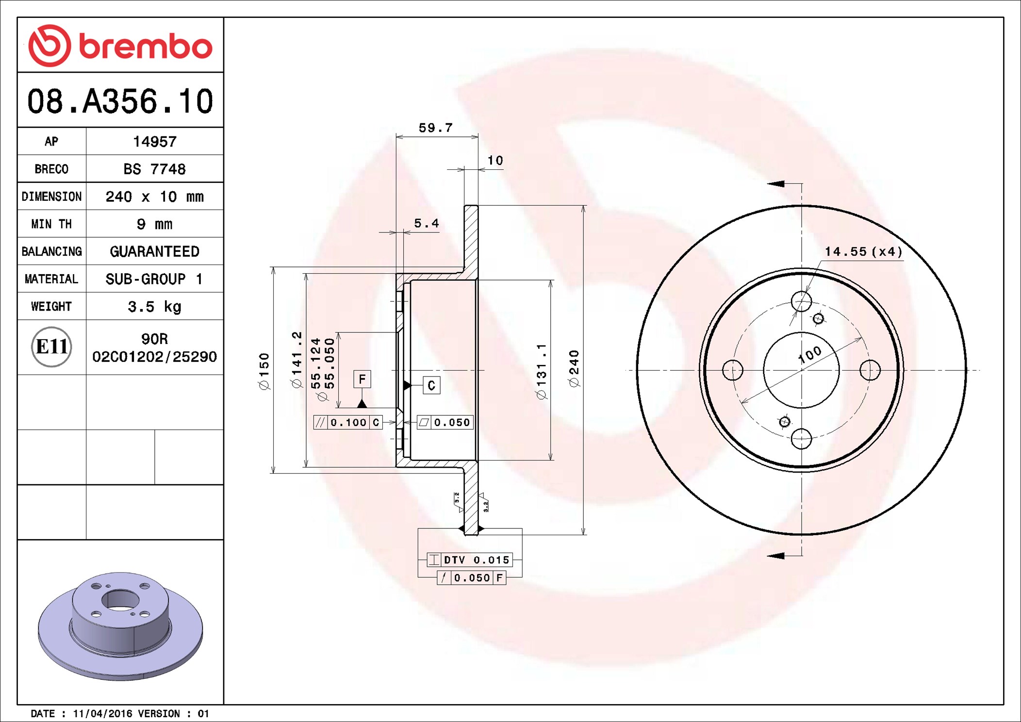Disco freno BREMBO 08A35610
