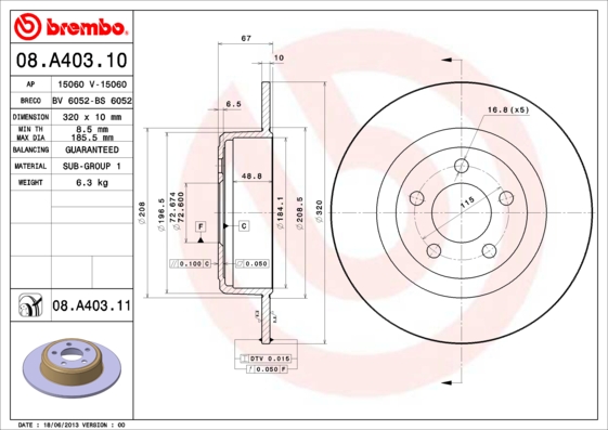 Disco freno BREMBO 08A40311