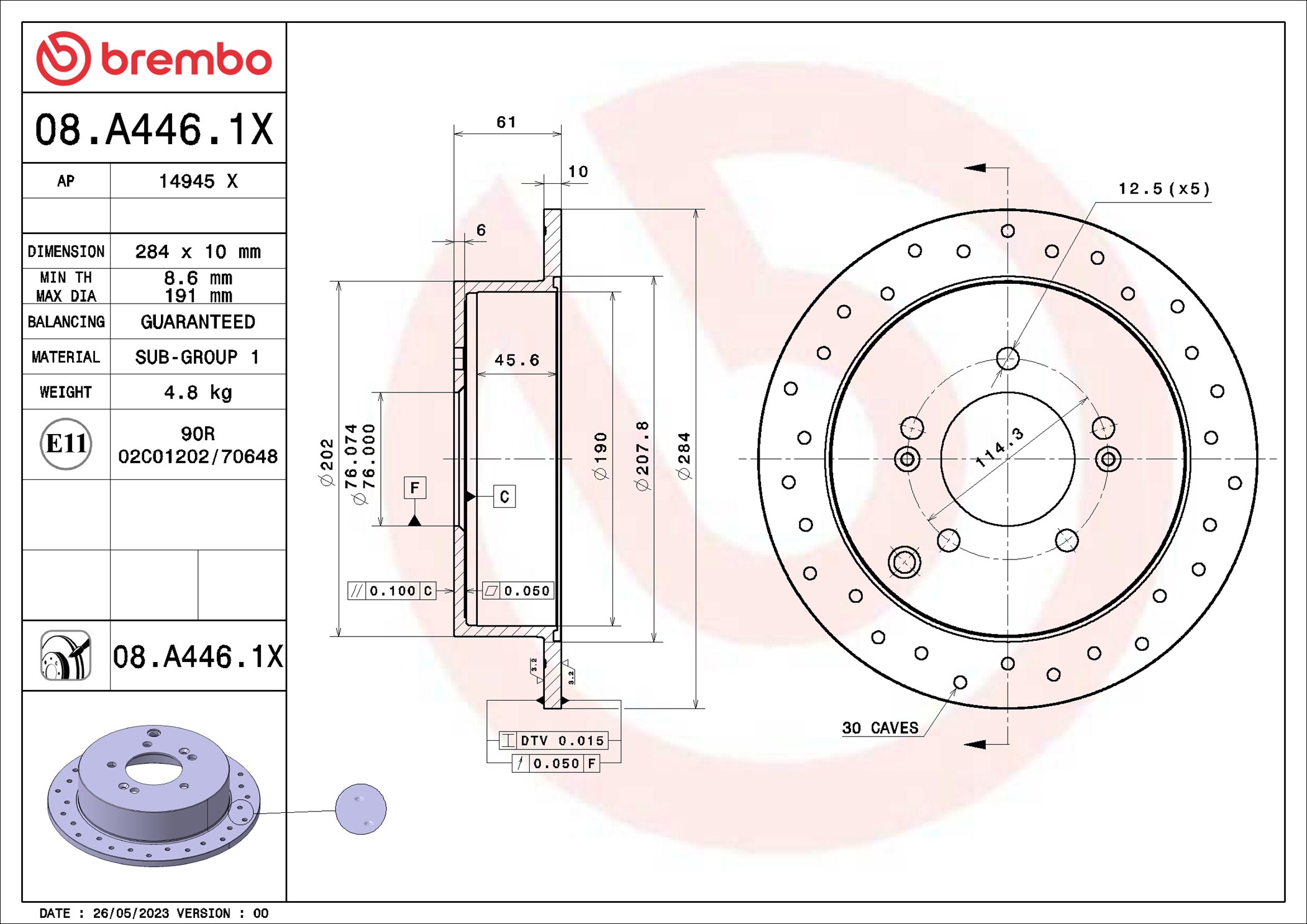 Disco freno BREMBO 08A4461X