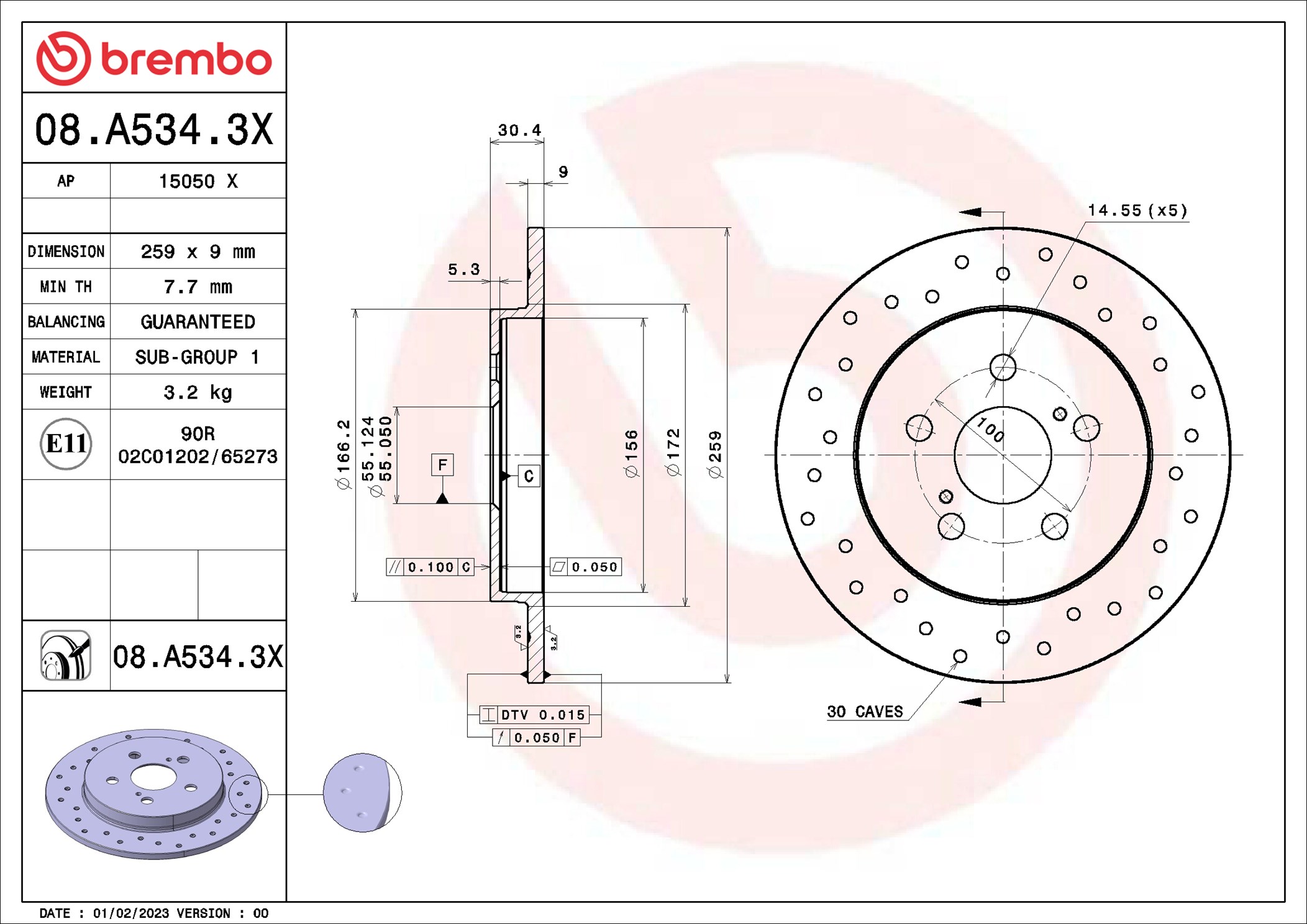 Disco freno BREMBO 08A5343X
