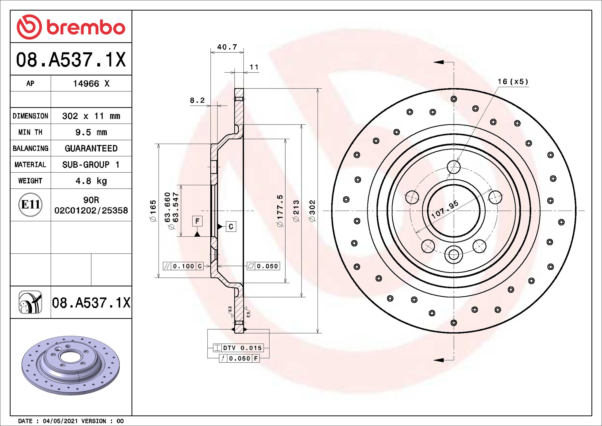 Disco freno BREMBO 08A5371X