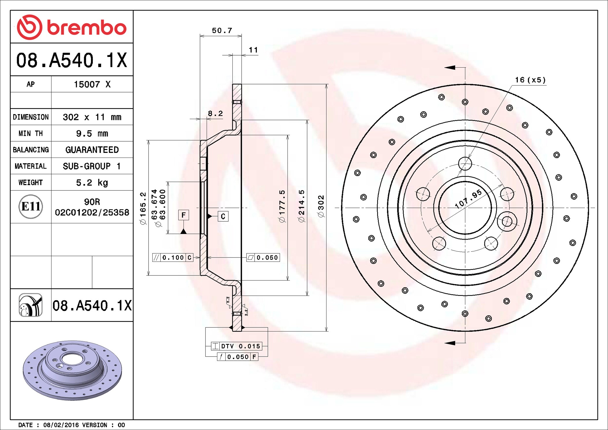 Disco freno BREMBO 08A5401X