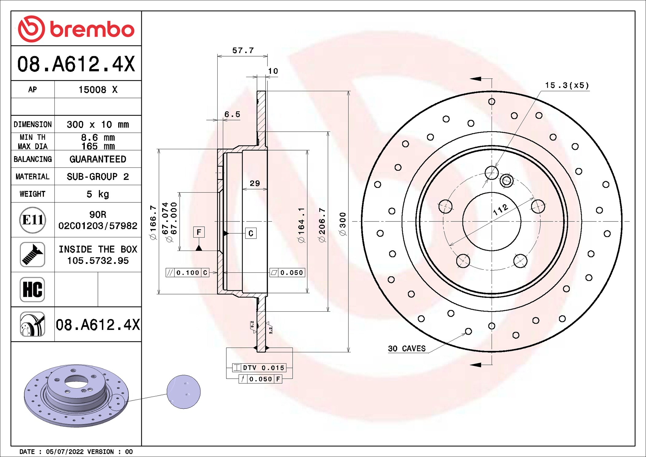 Disco freno BREMBO 08A6124X