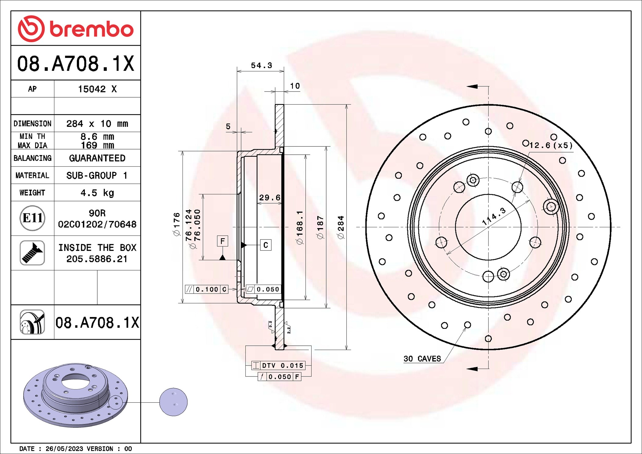 Disco freno BREMBO 08A7081X