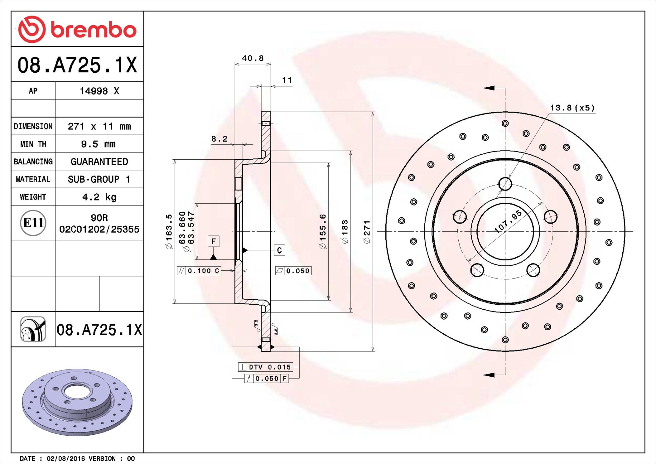 Disco freno BREMBO 08A7251X