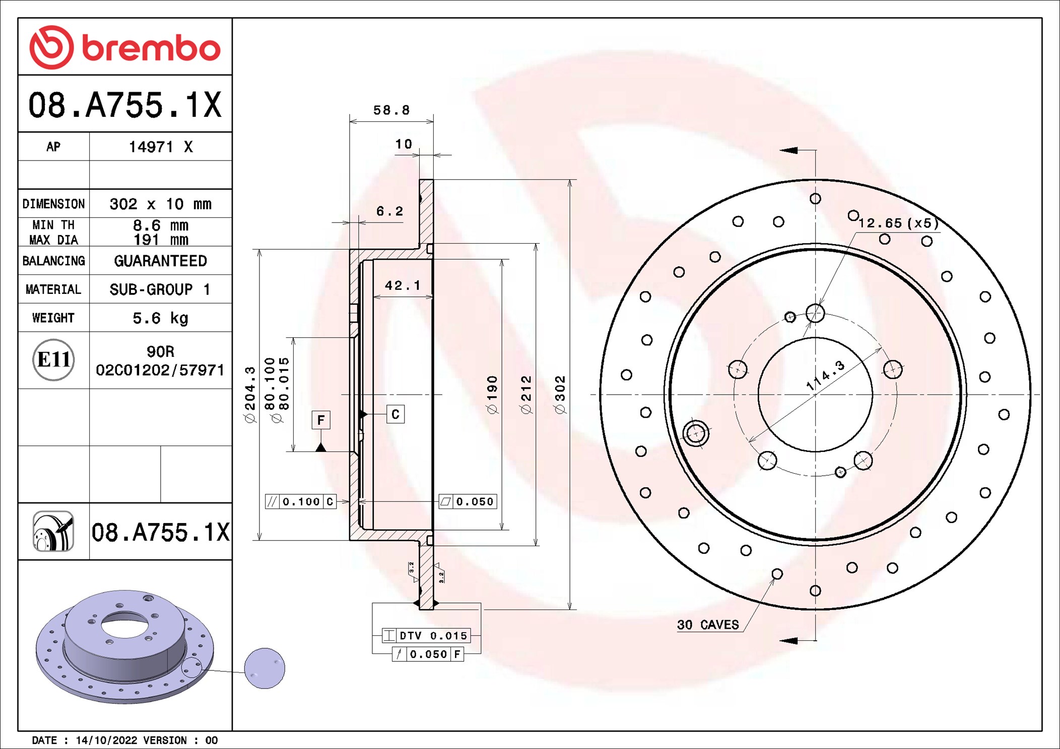 Disco freno BREMBO 08A7551X