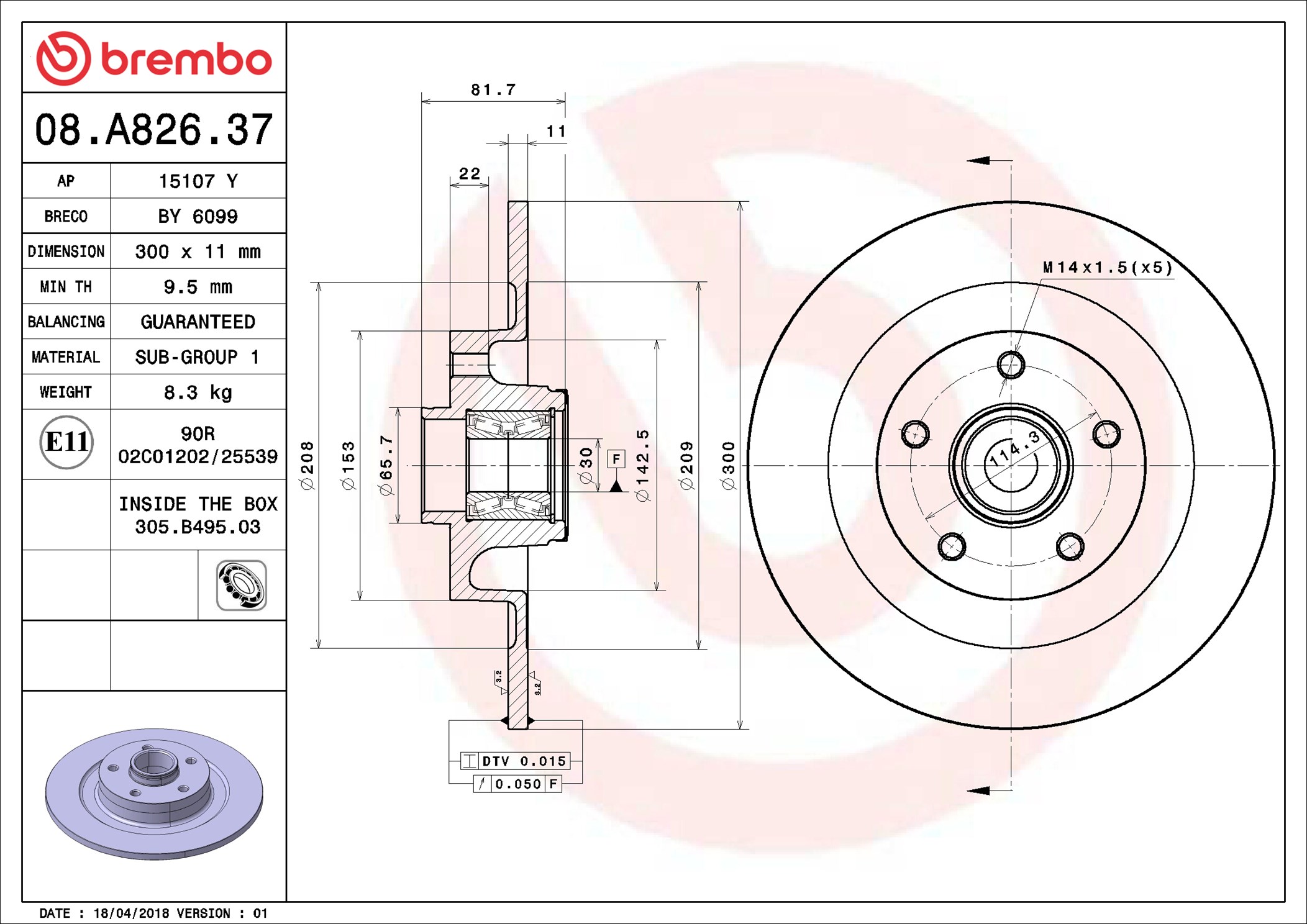 Disco freno BREMBO 08A82637