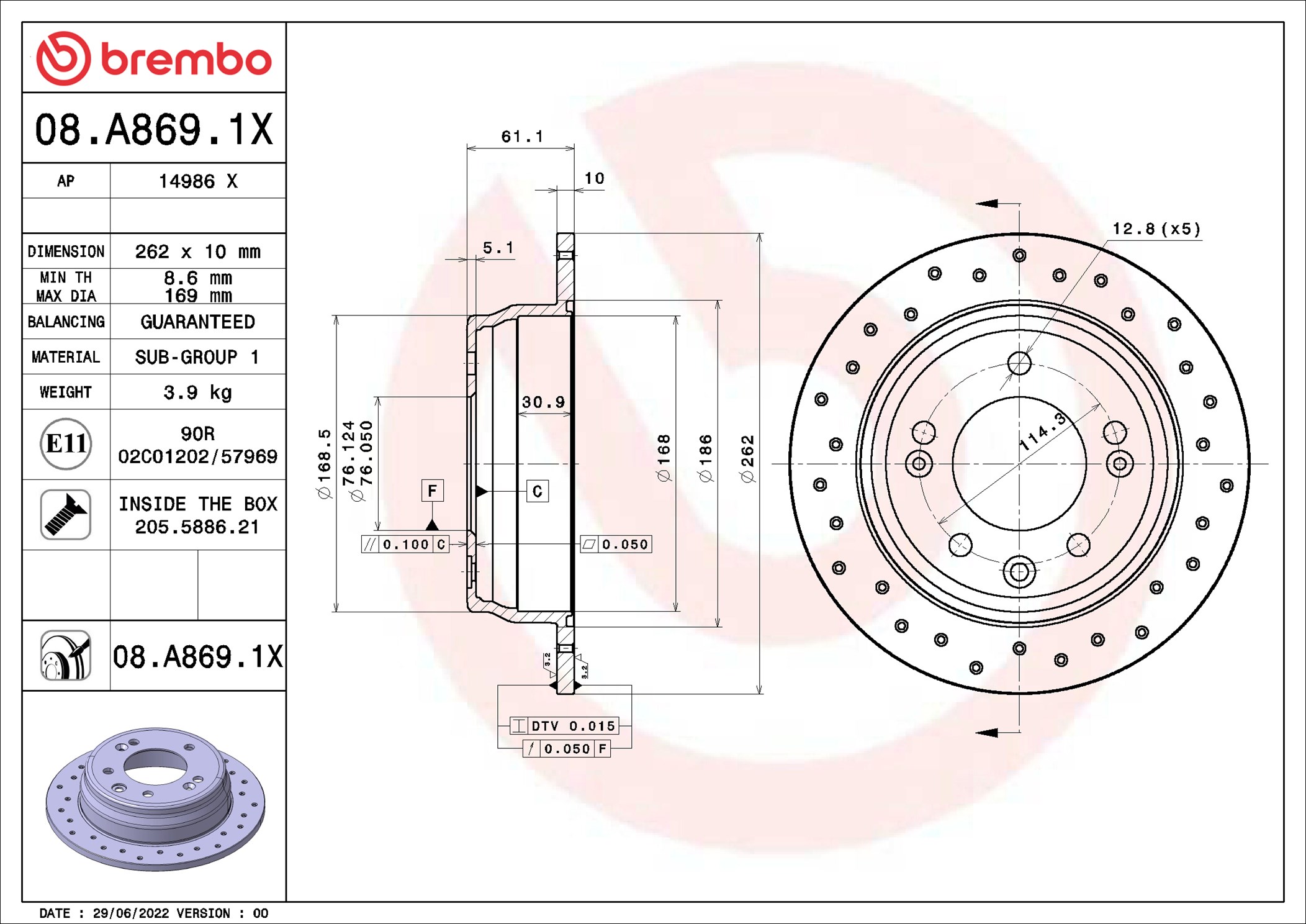 Disco freno BREMBO 08A8691X