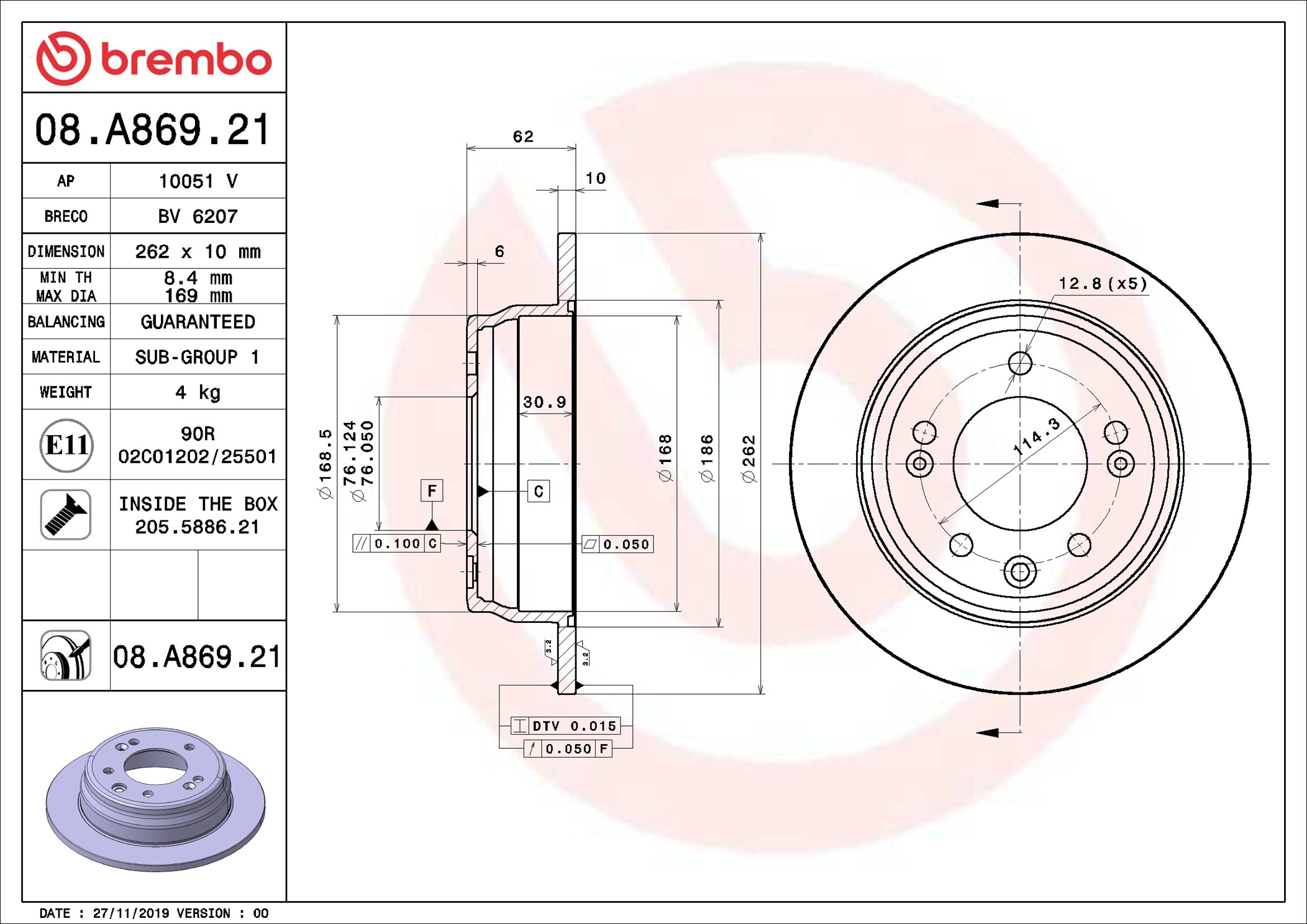 Disco freno BREMBO 08A86921