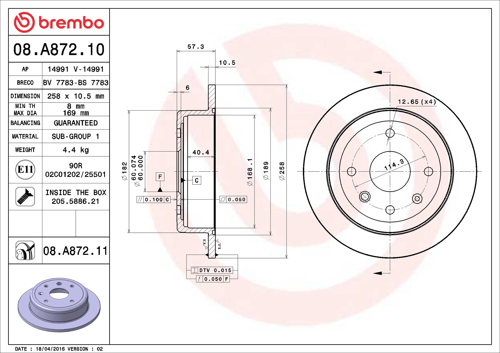 Disco freno BREMBO 08A87211