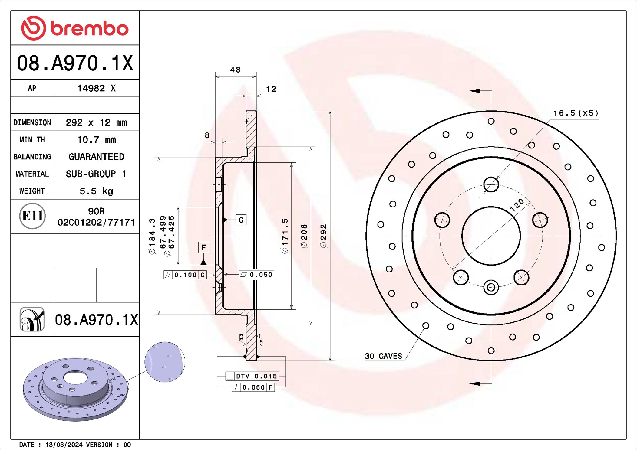 Disco freno BREMBO 08A9701X