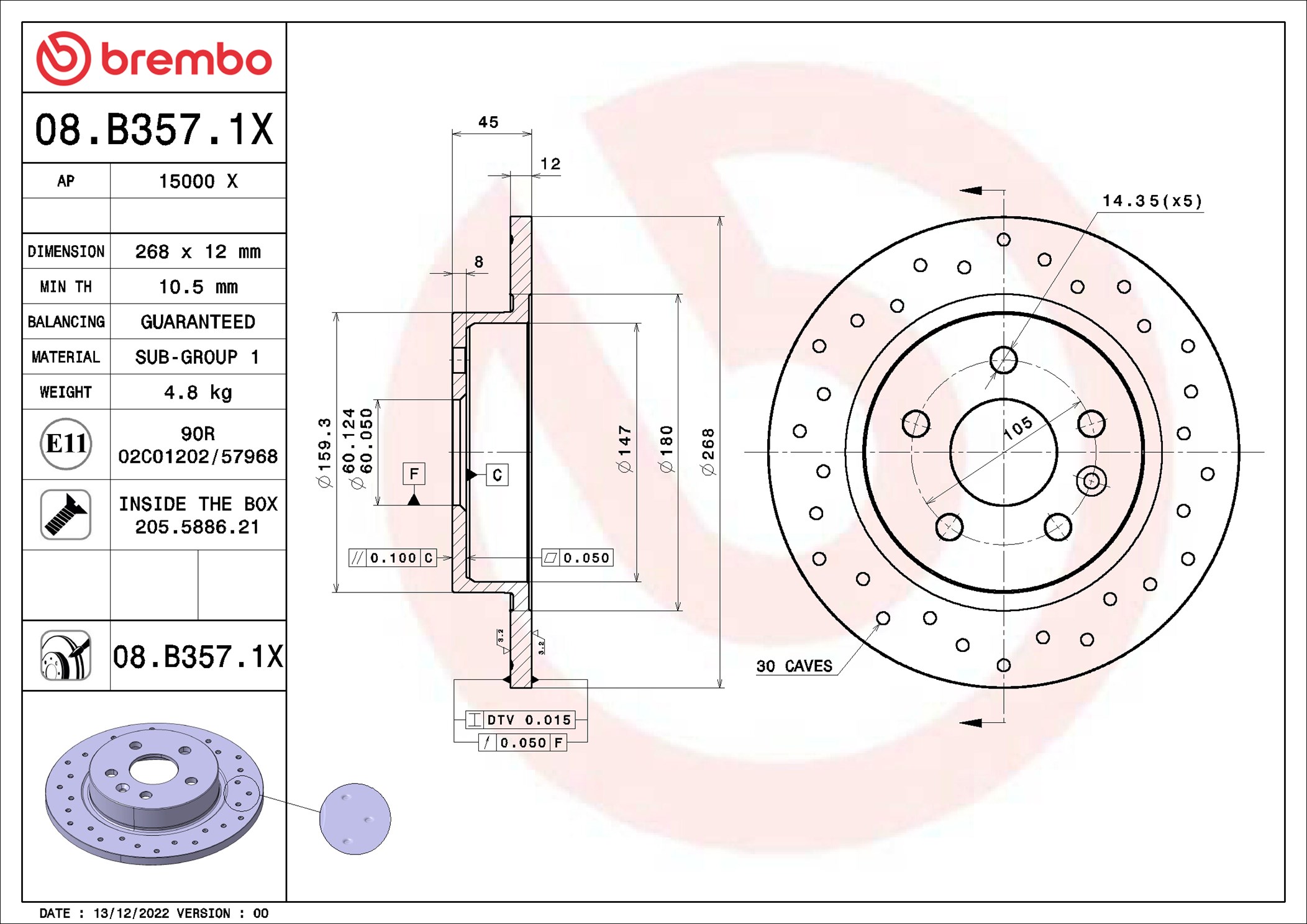 Disco freno BREMBO 08B3571X