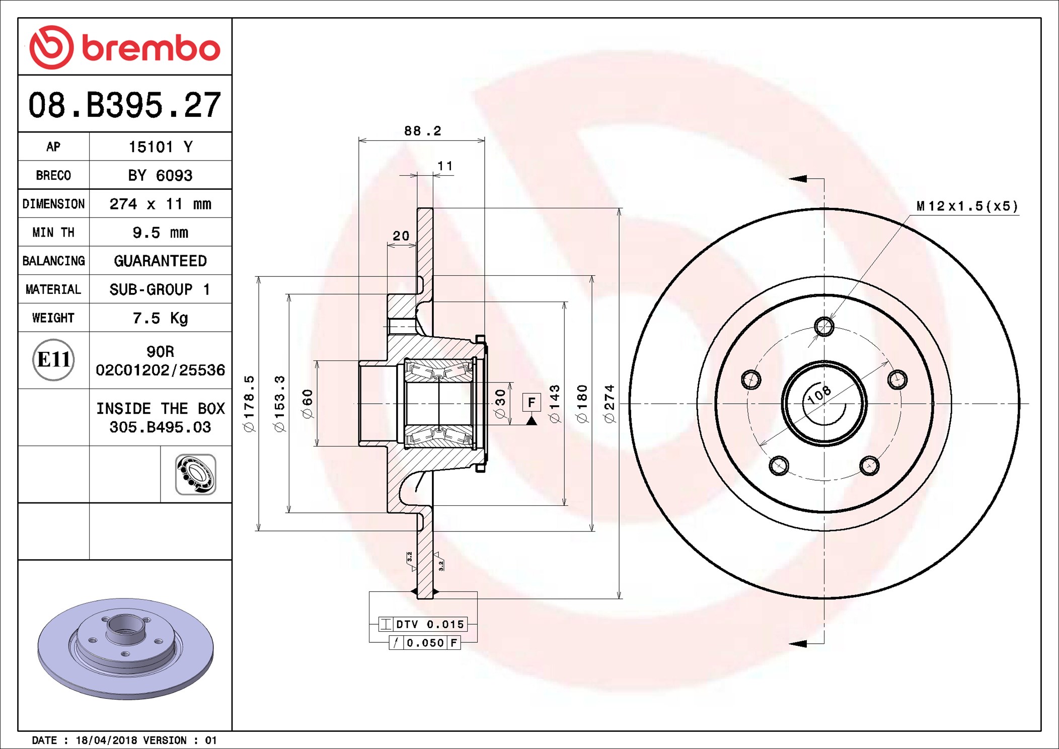 Disco freno BREMBO 08B39527
