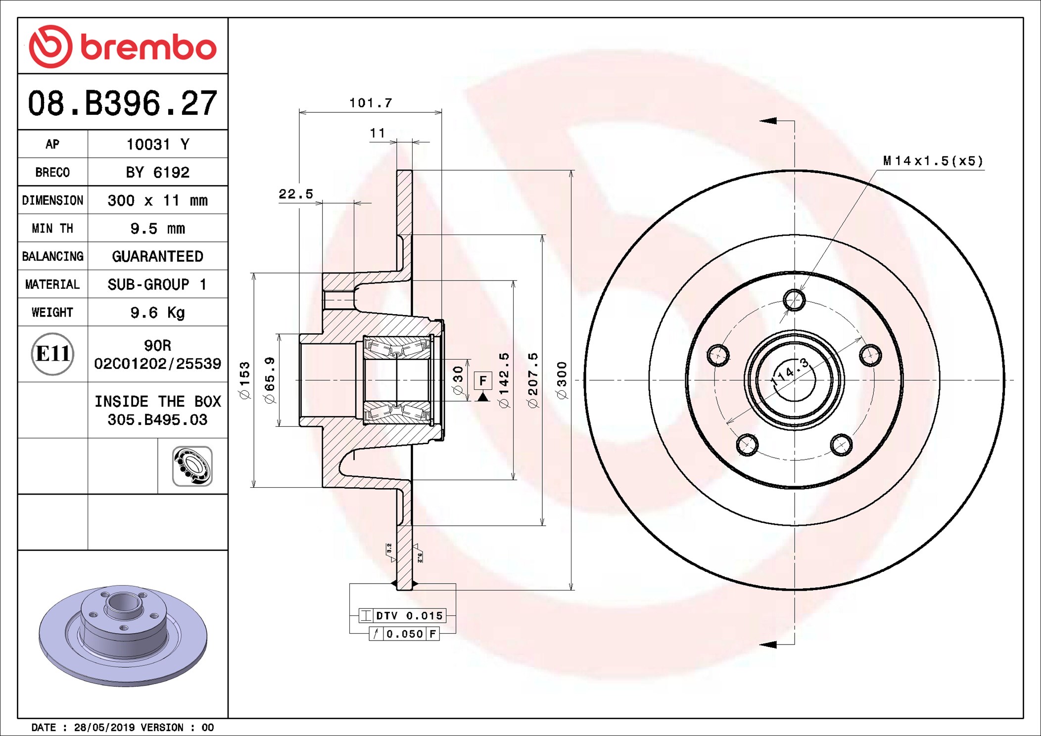 Disco freno BREMBO 08B39627