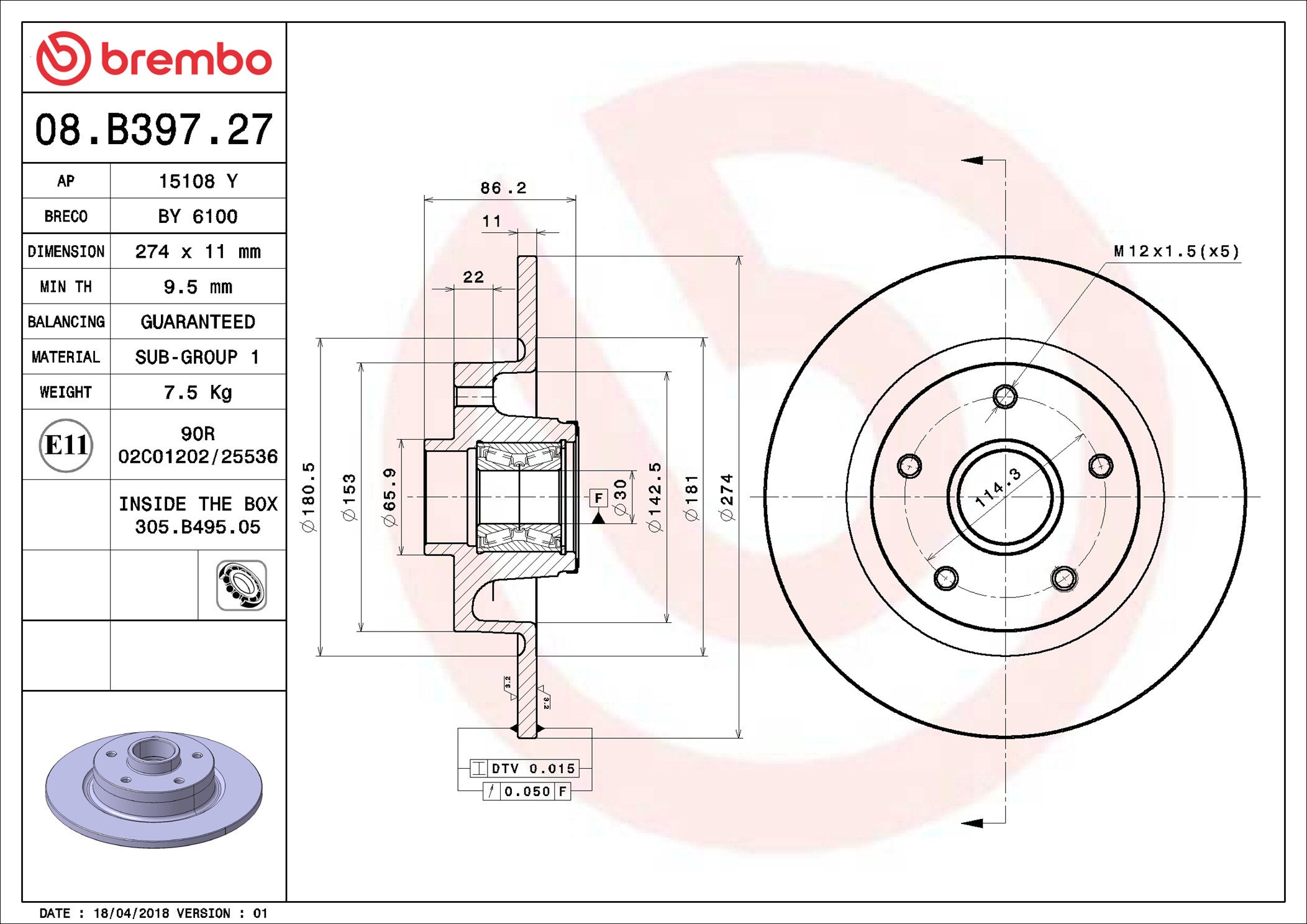 Disco freno BREMBO 08B39727