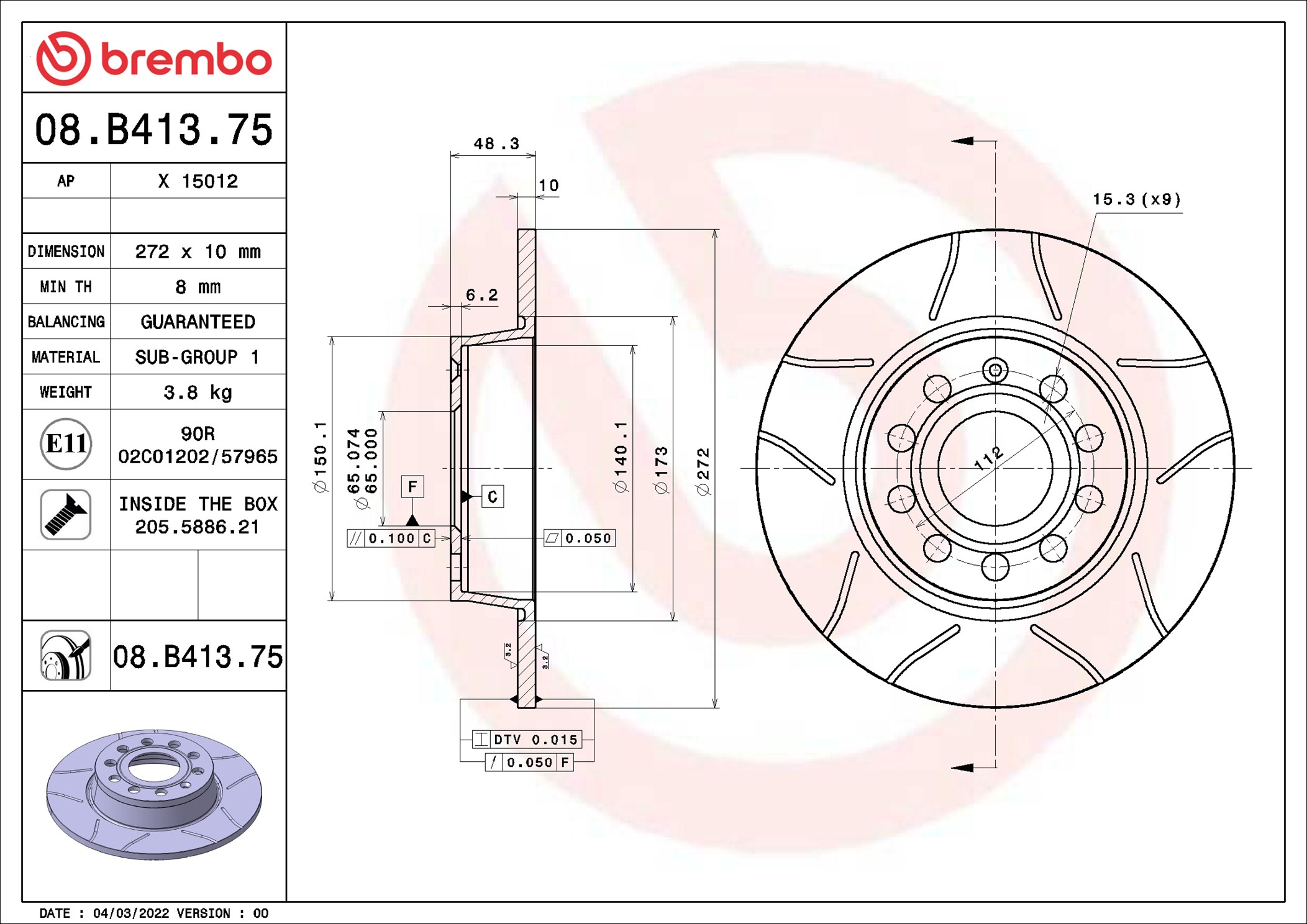 Disco freno BREMBO 08B41375