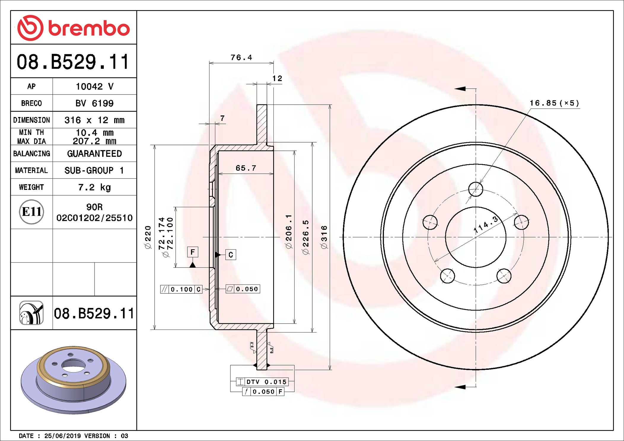 Disco freno BREMBO 08B52911