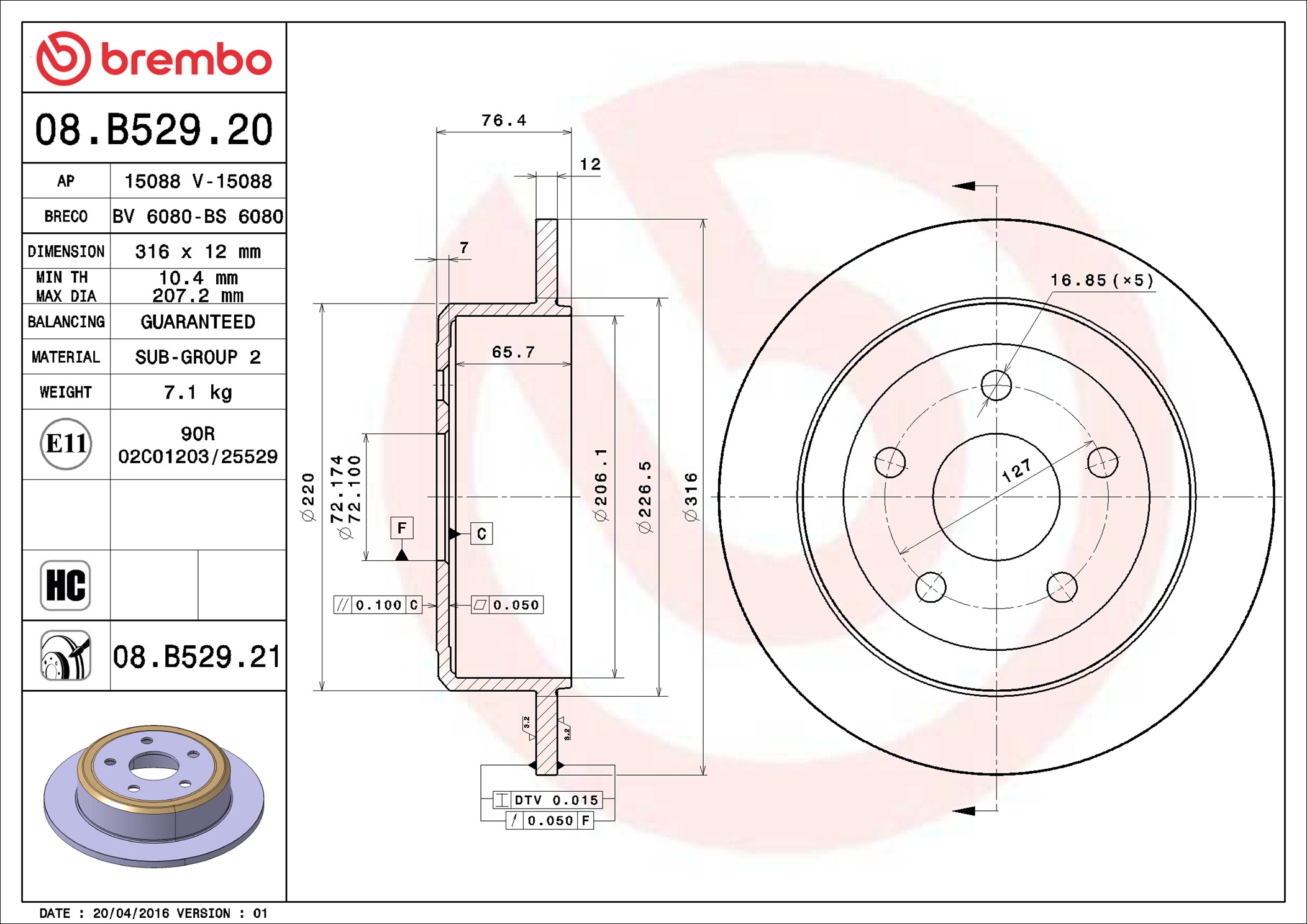 Disco freno BREMBO 08B52921
