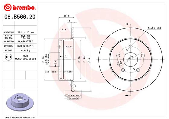 Disco freno BREMBO 08B56621