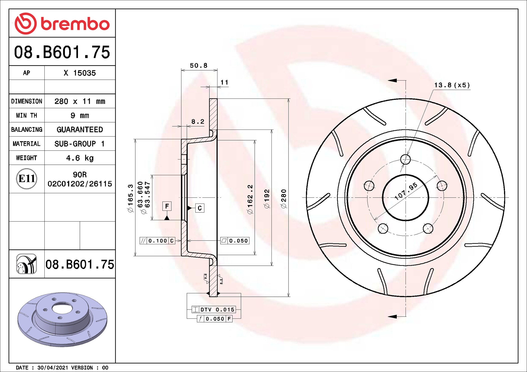 Disco freno BREMBO 08B60175