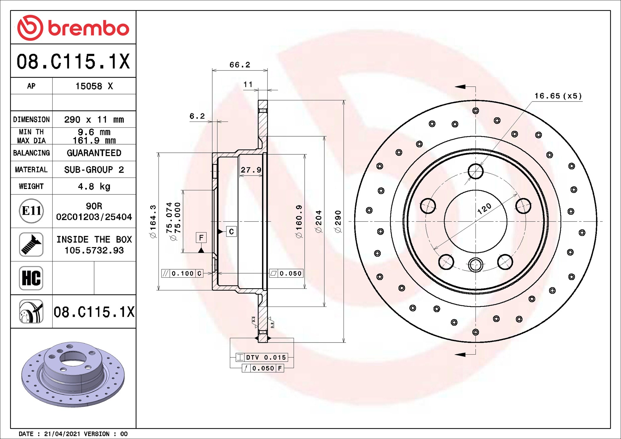 Disco freno BREMBO 08C1151X