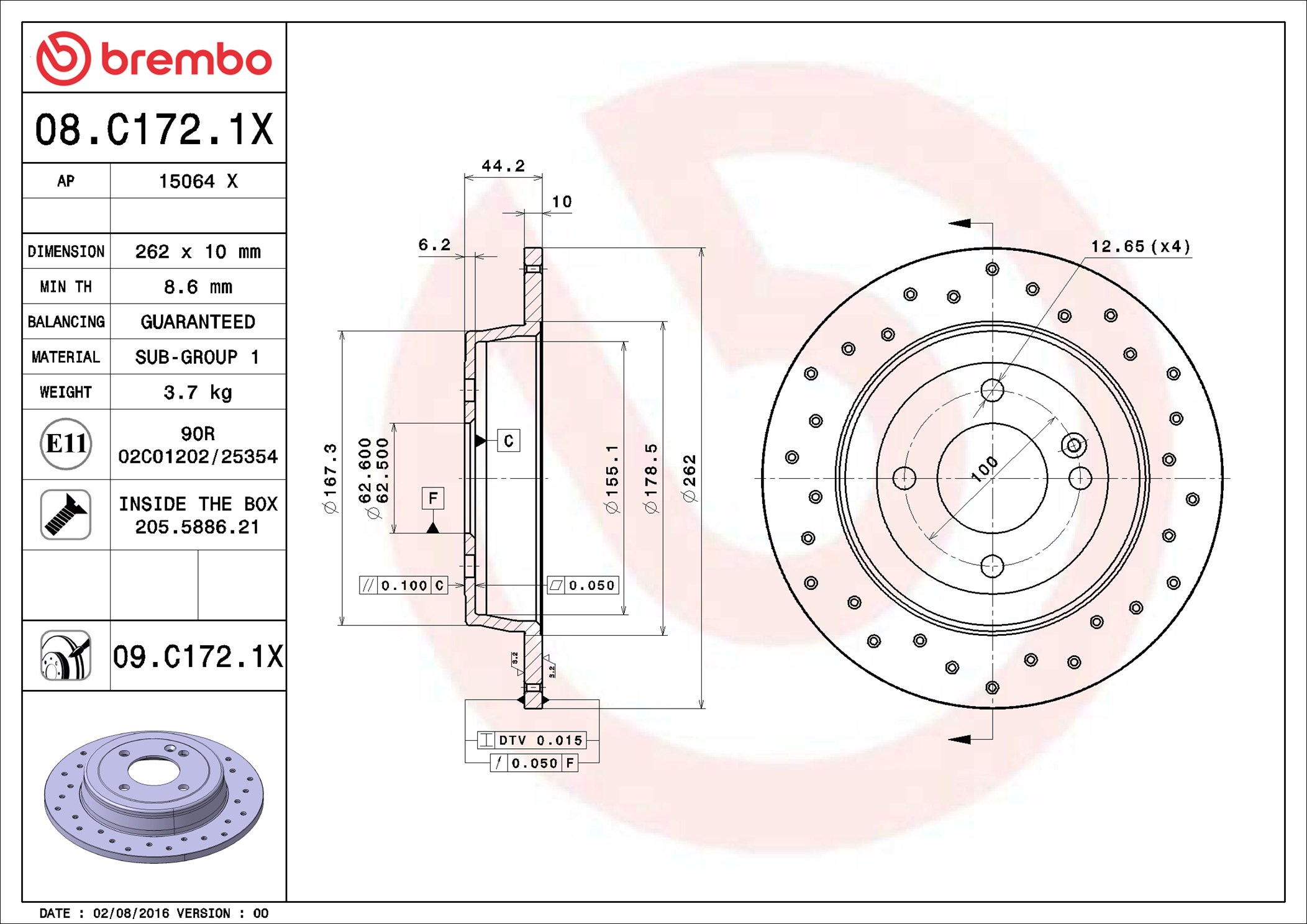 Disco freno BREMBO 08C1721X