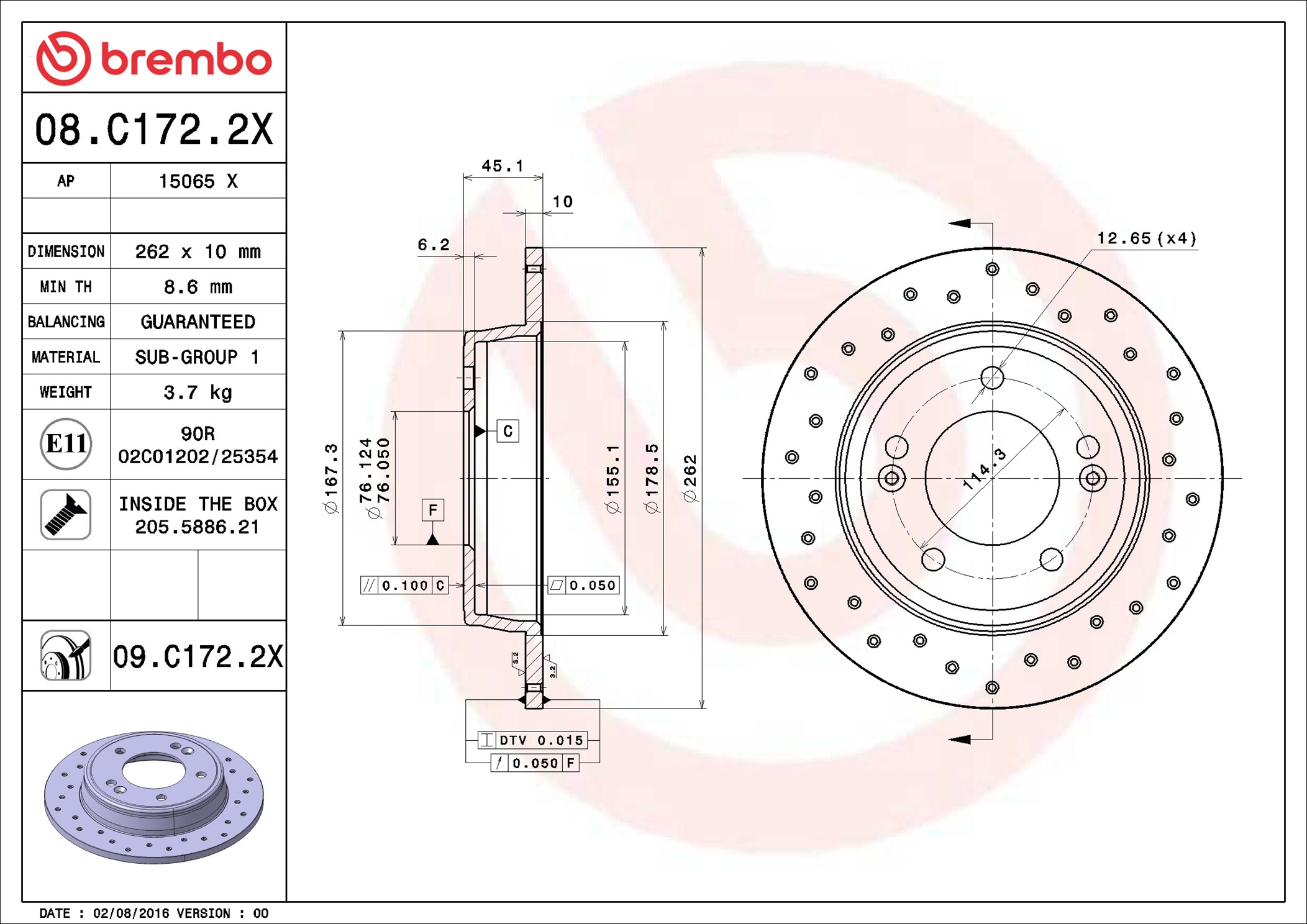 Disco freno BREMBO 08C1722X