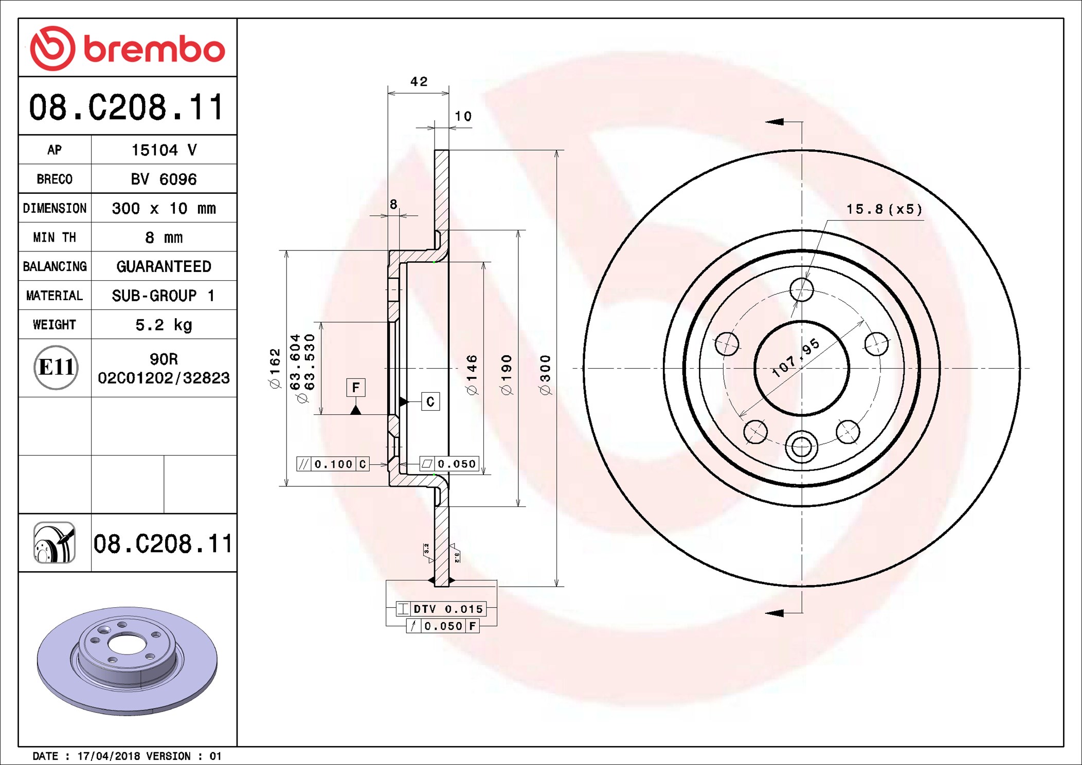 Disco freno BREMBO 08C20811