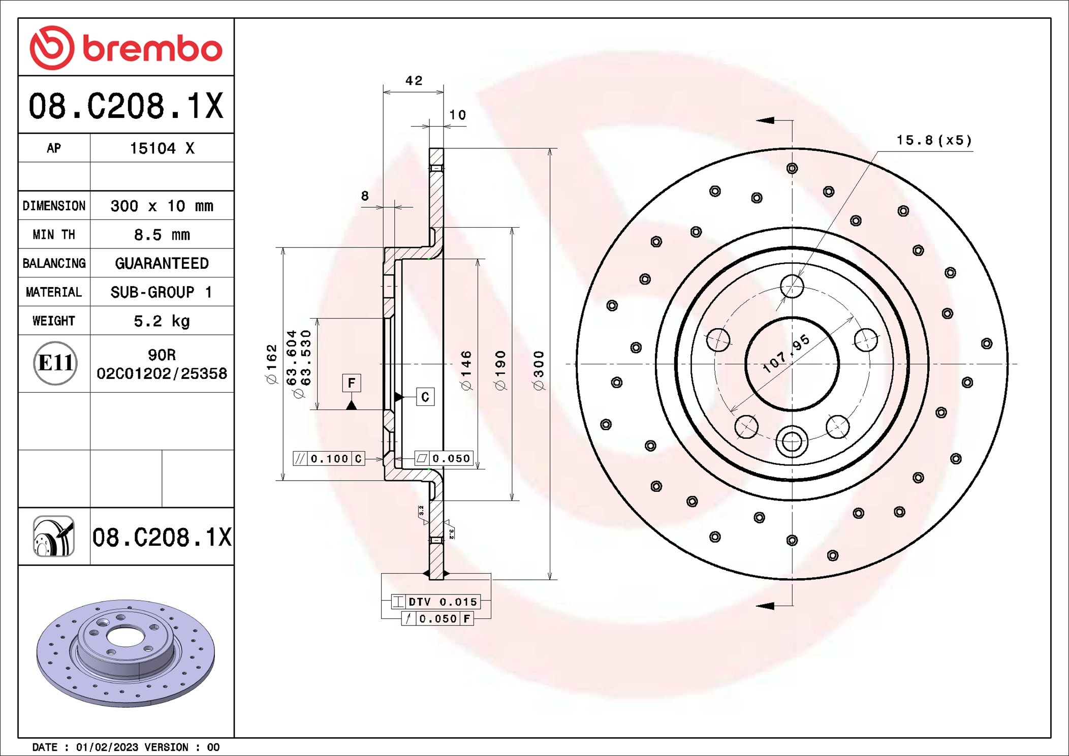 Disco freno BREMBO 08C2081X