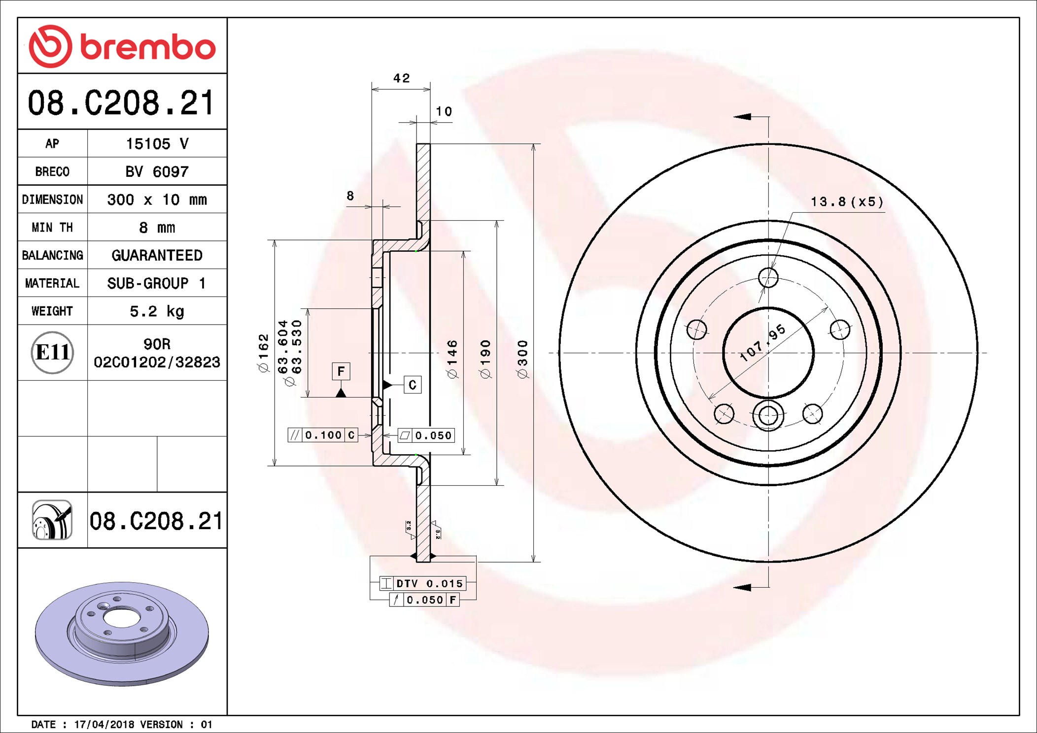 Disco freno BREMBO 08C20821