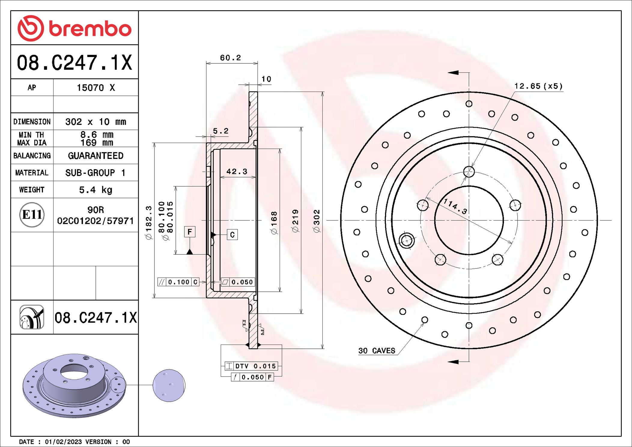 Disco freno BREMBO 08C2471X