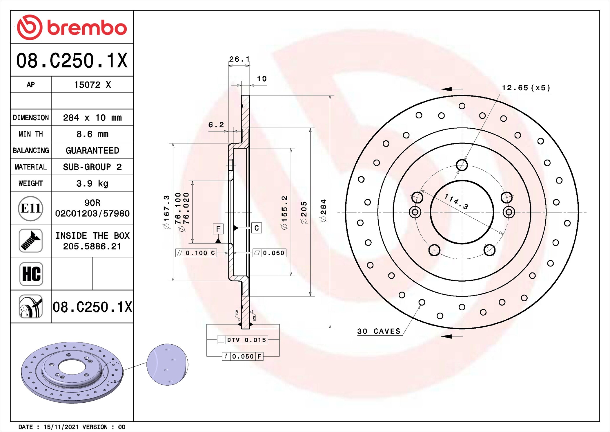 Disco freno BREMBO 08C2501X