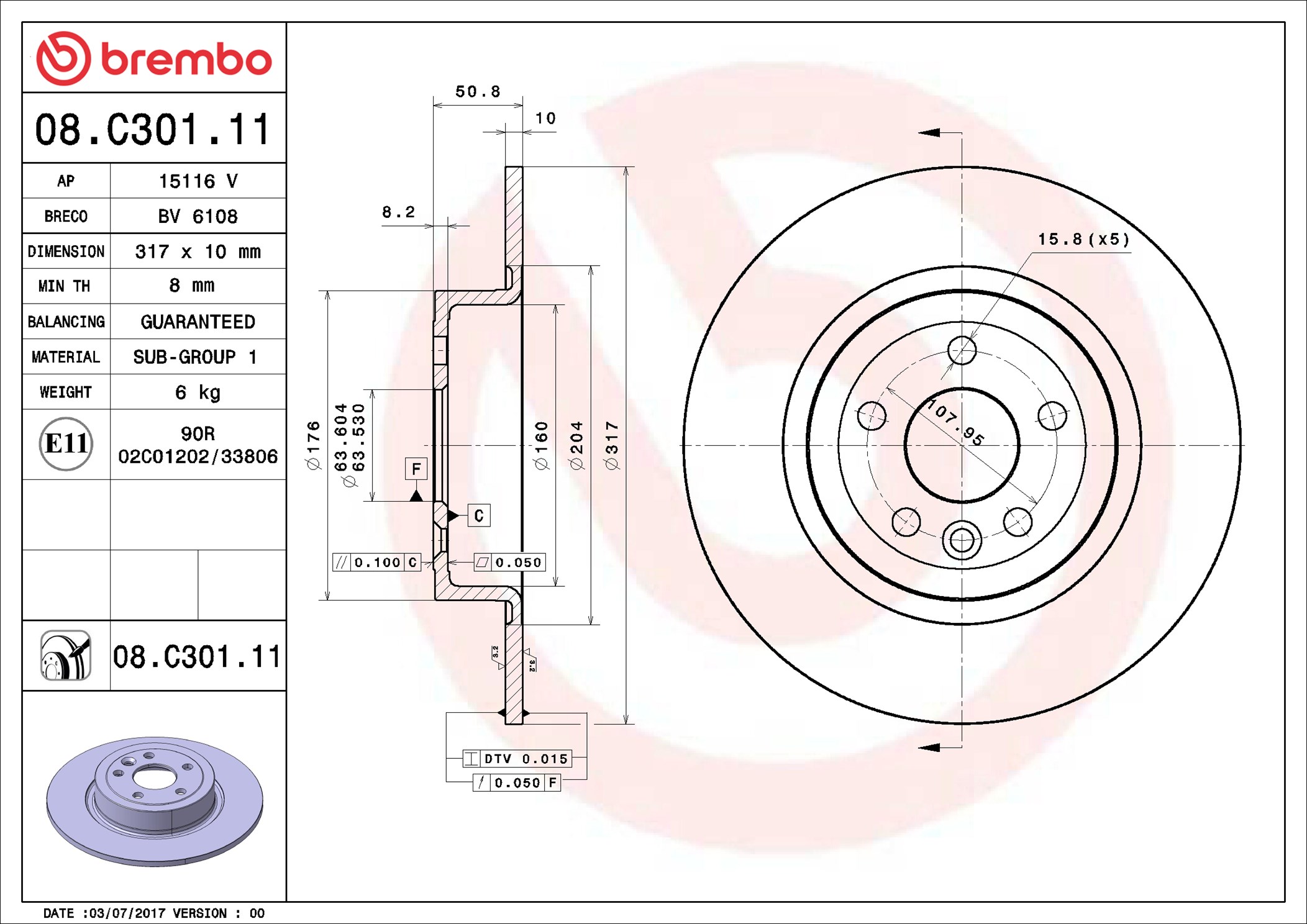 Disco freno BREMBO 08C30111