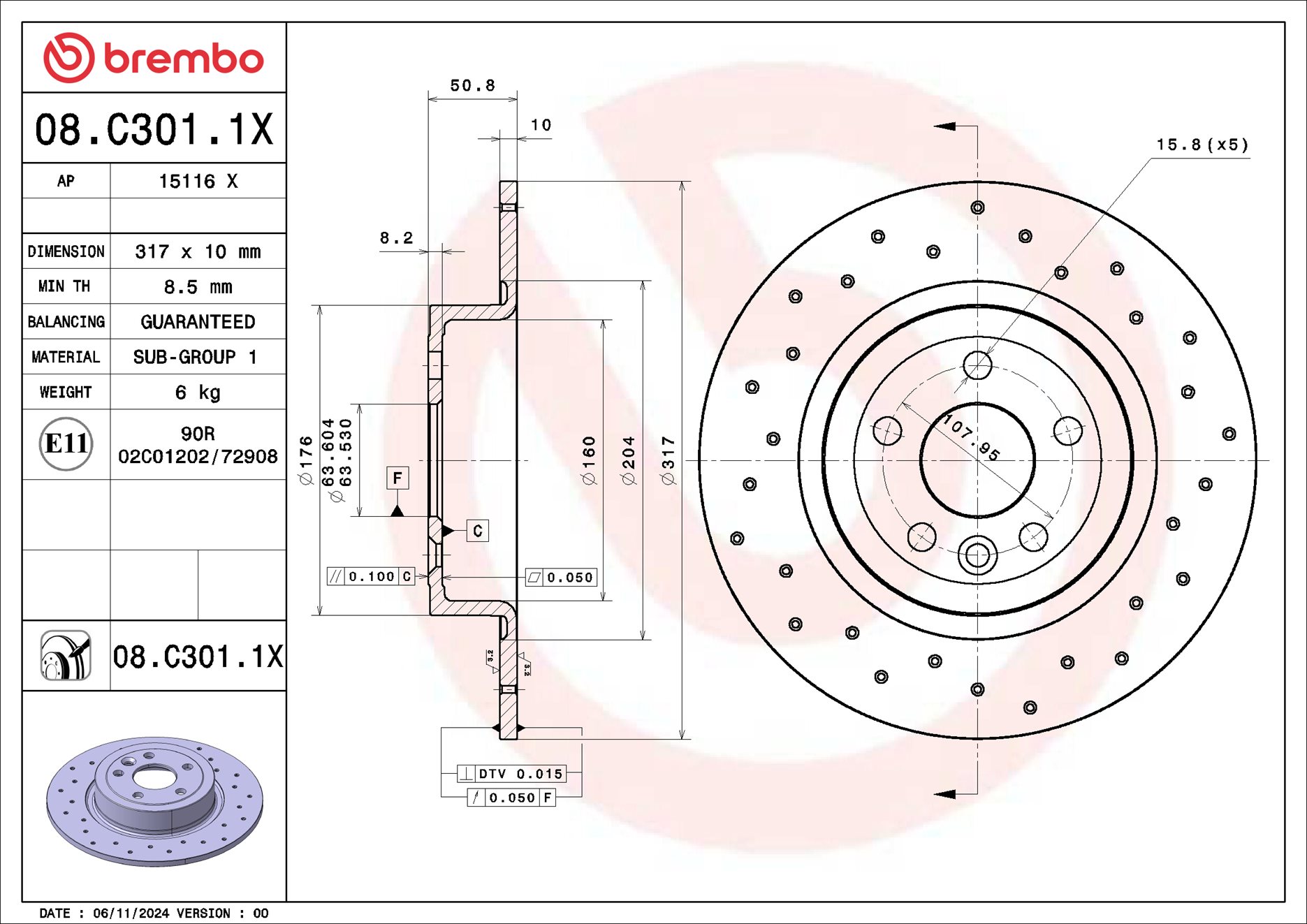 Disco freno BREMBO 08C3011X