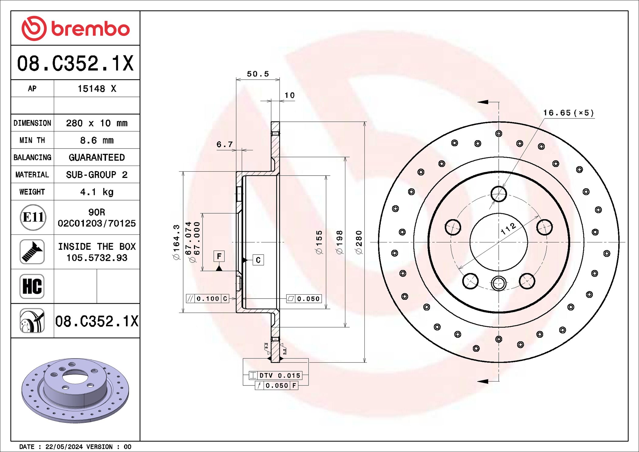 Disco freno BREMBO 08C3521X