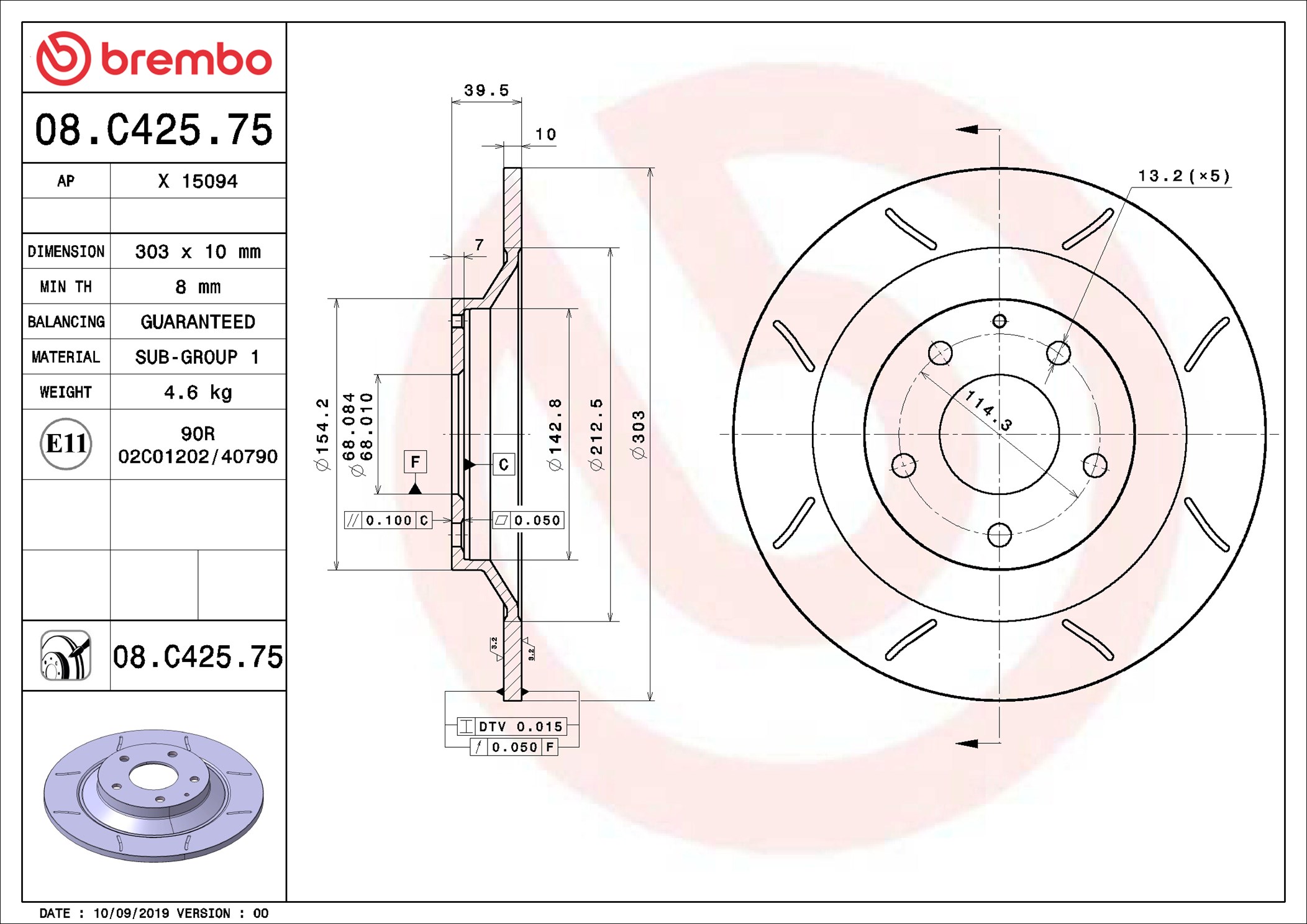Disco freno BREMBO 08C42575