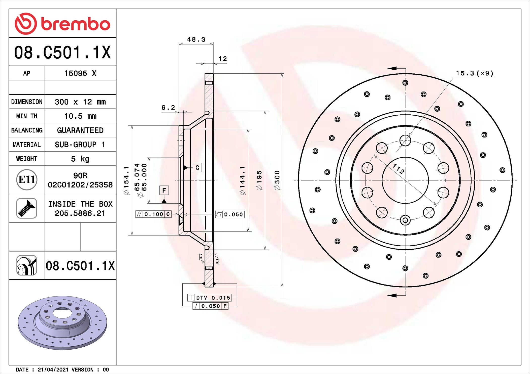 Disco freno BREMBO 08C5011X