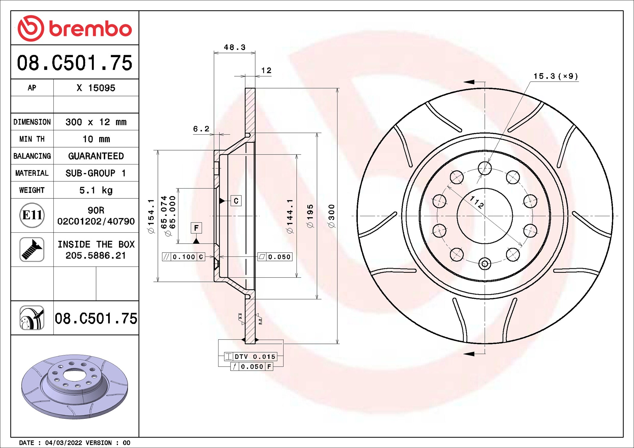 Disco freno BREMBO 08C50175