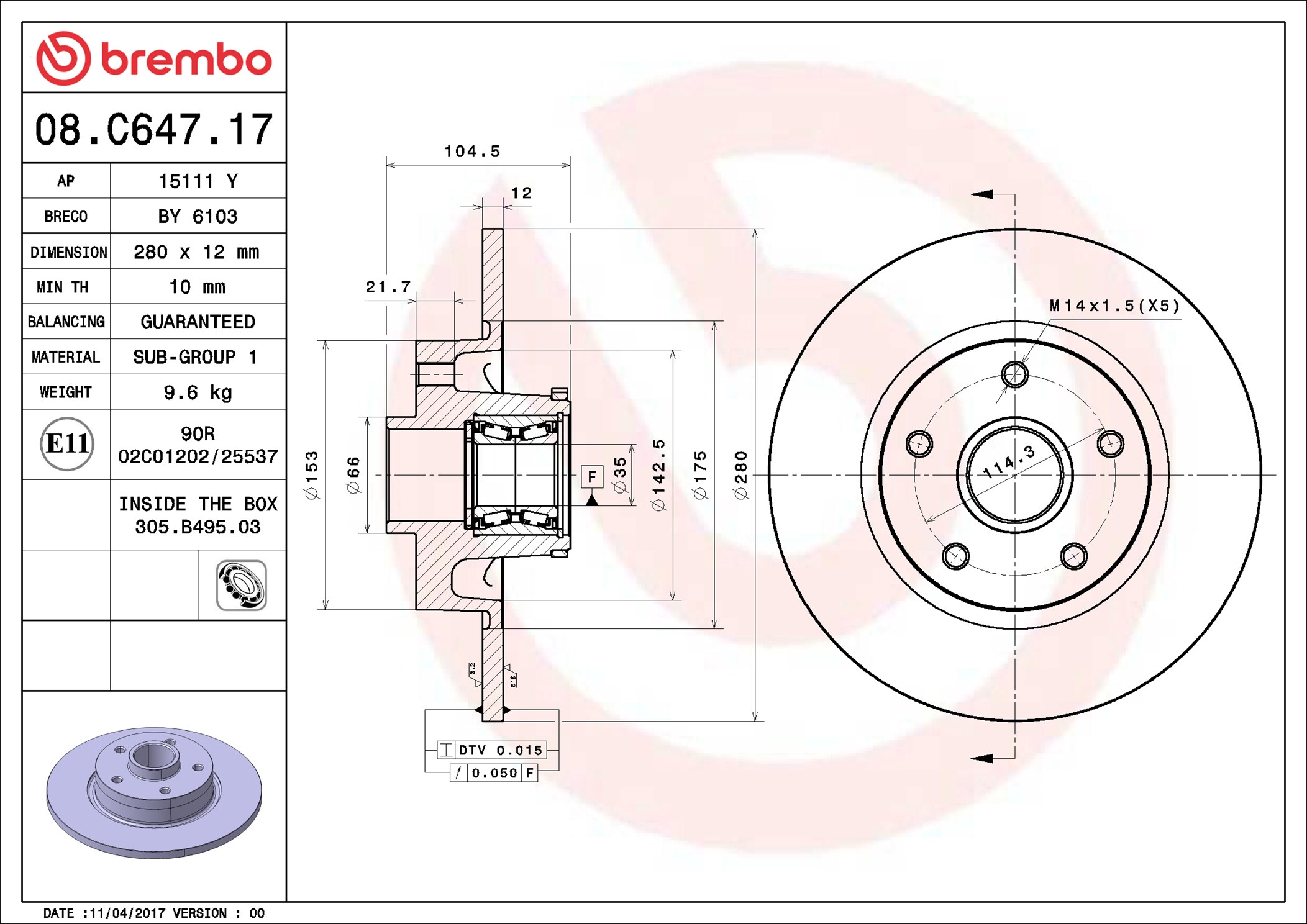 Disco freno BREMBO 08C64717