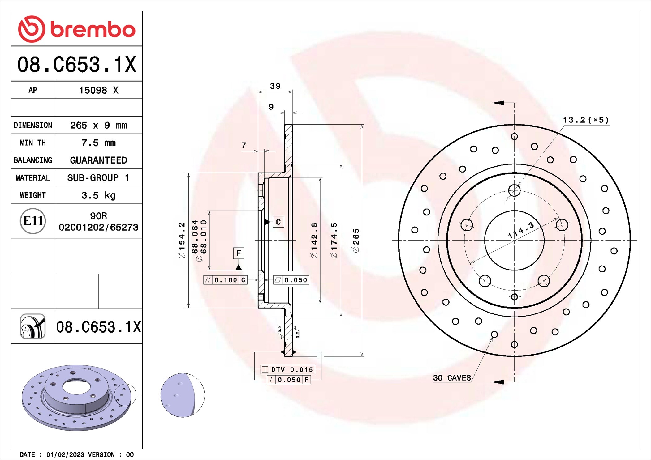 Disco freno BREMBO 08C6531X