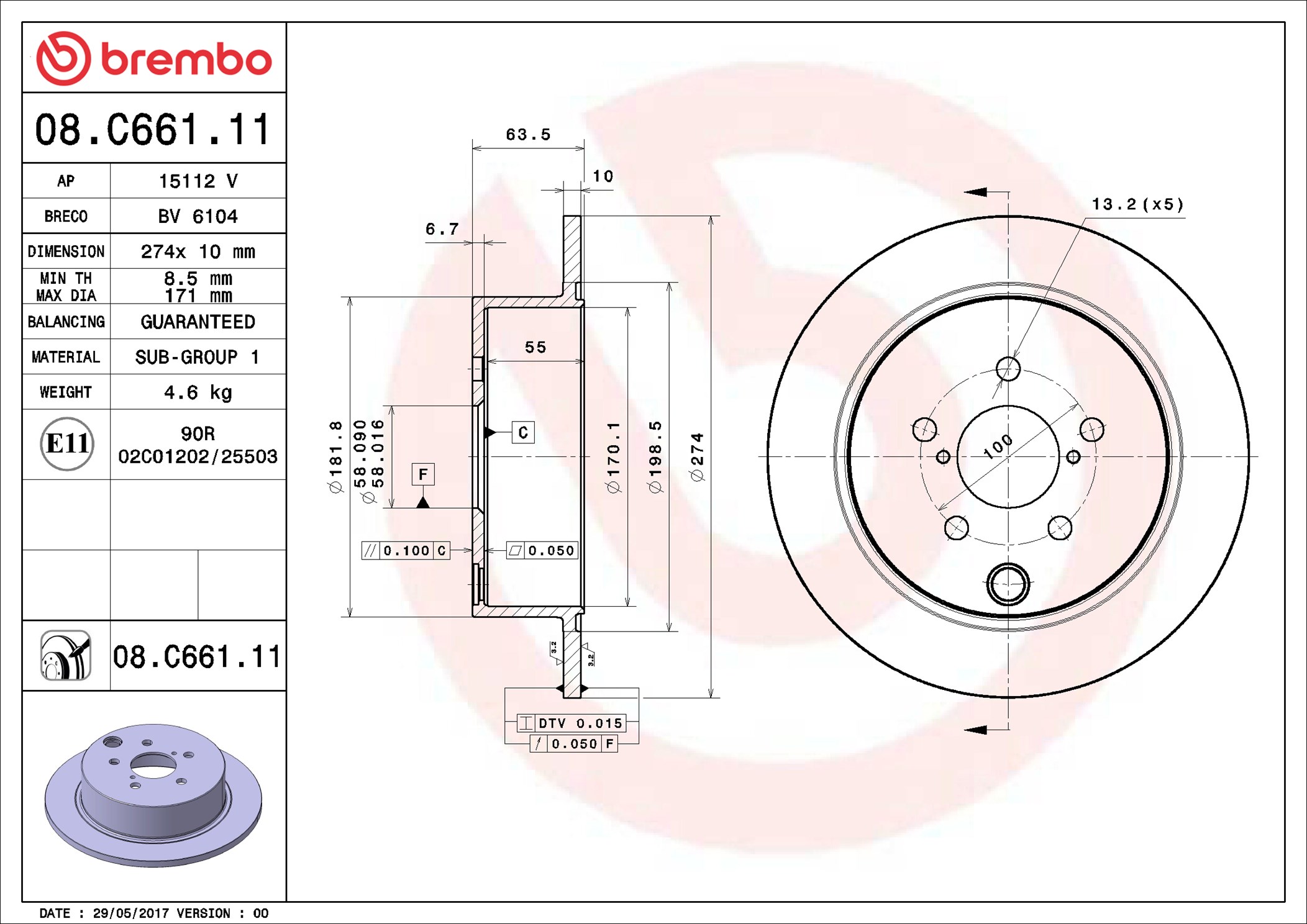 Disco freno BREMBO 08C66111