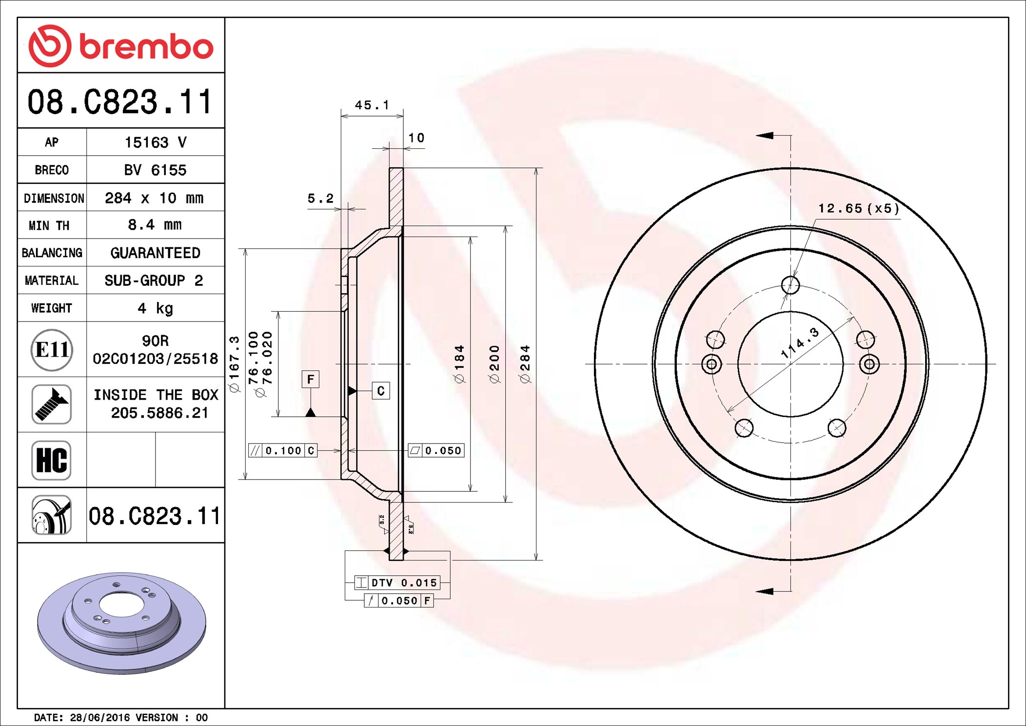 Disco freno BREMBO 08C82311